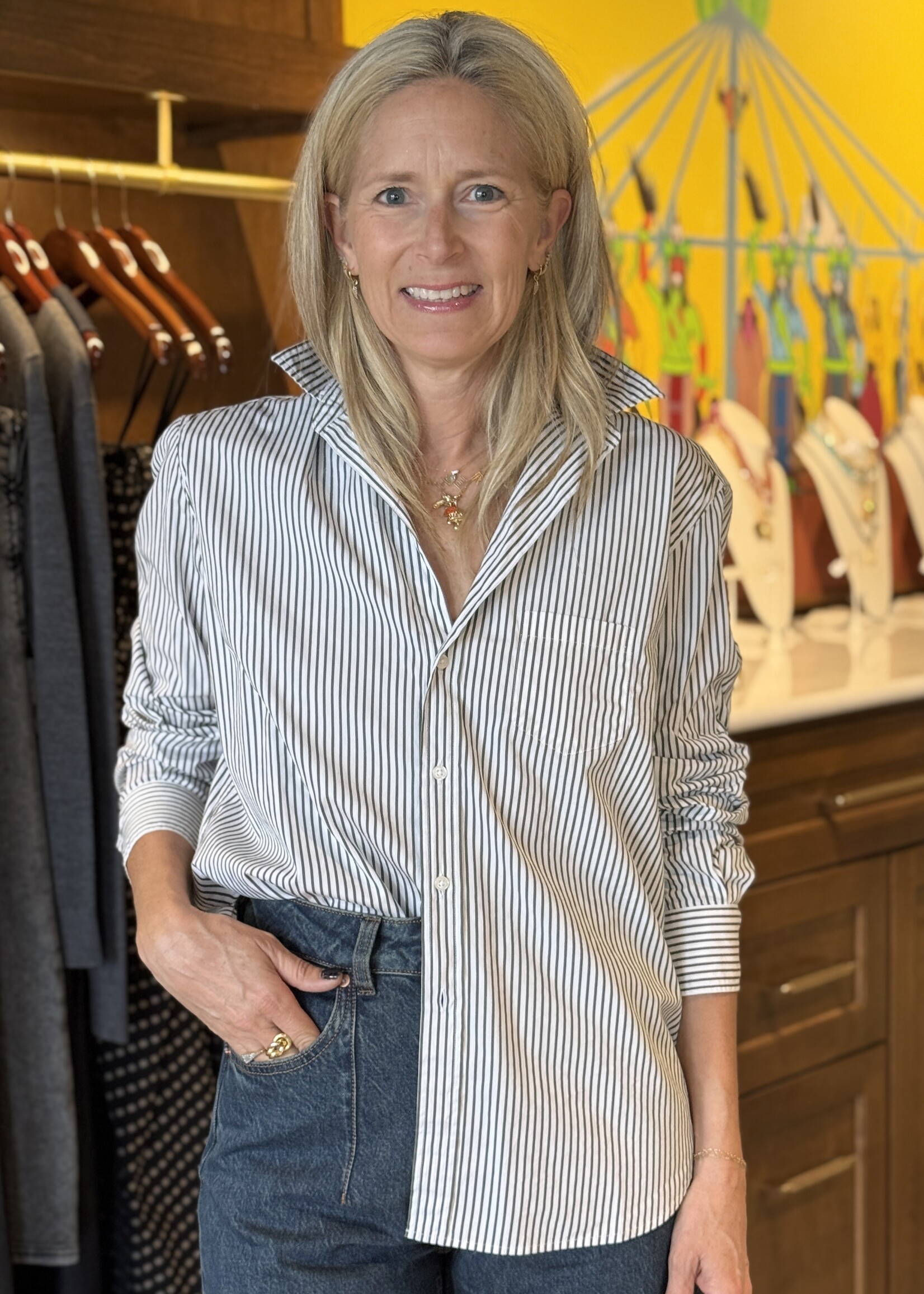 Frank & Eileen Eileen Relaxed Button-Up- Army Green Stripe ARGS