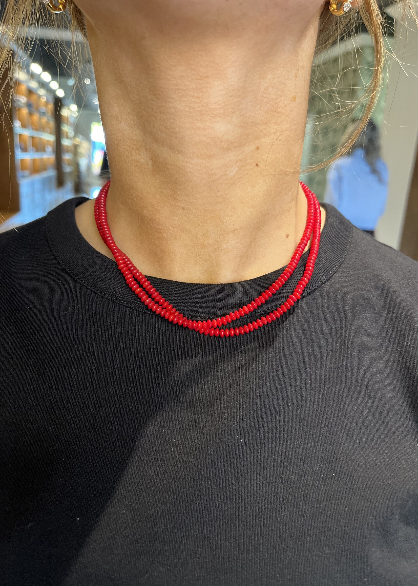 Jane Win Jewelry Double Wrap Beaded Necklace in Crimson Coral