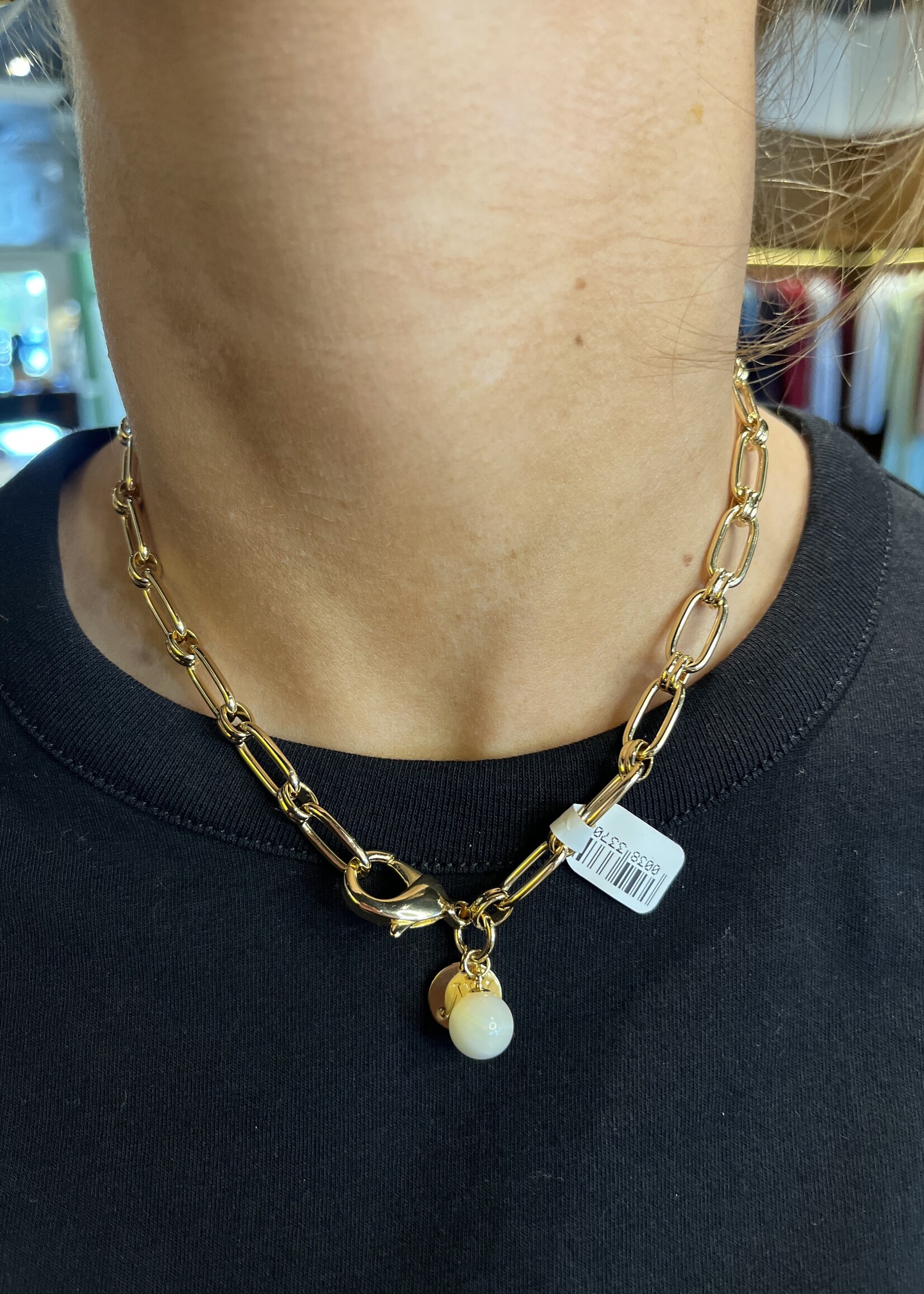 Jane Win Jewelry Wheels of Fortune Chain with Mother of Pearl Bead 16"