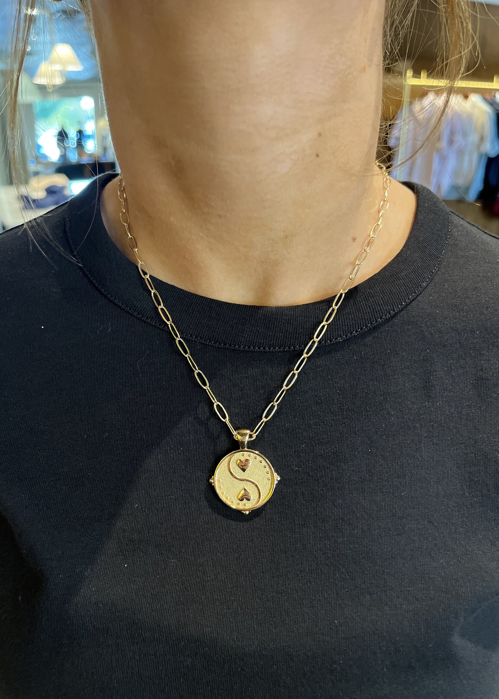 Jane Win Jewelry BALANCE JW Small Pendant Coin 18" Drawn Link Chain