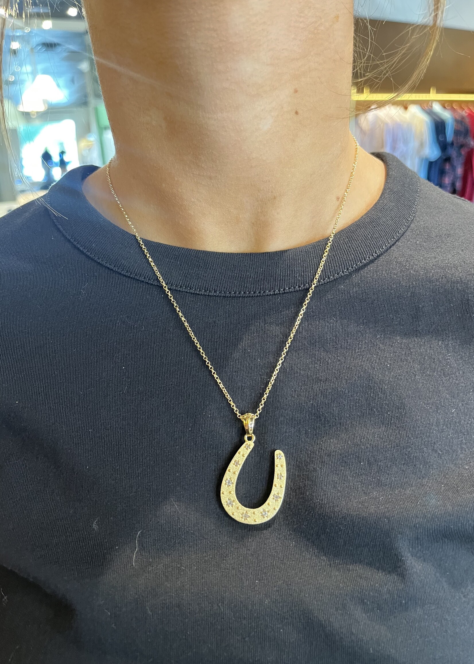 Jane Win Jewelry LUCKY Starry Horseshoe Pendant 16-18" Classic Rolo Chain