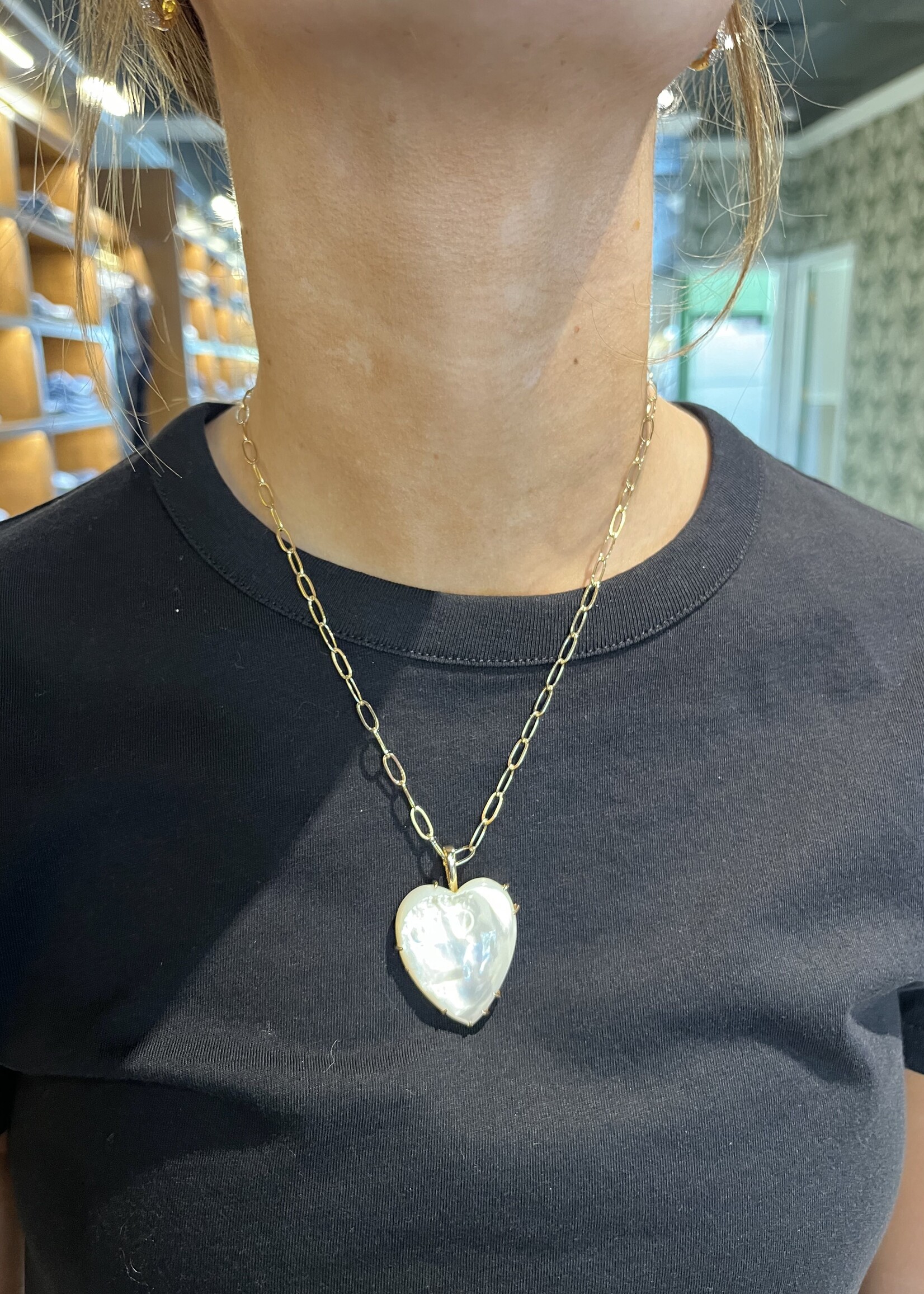 Jane Win Jewelry LOVE Carry Your Heart Pendant in Mother of Pearl Mother of Pearl / 18" Drawn Link Chain