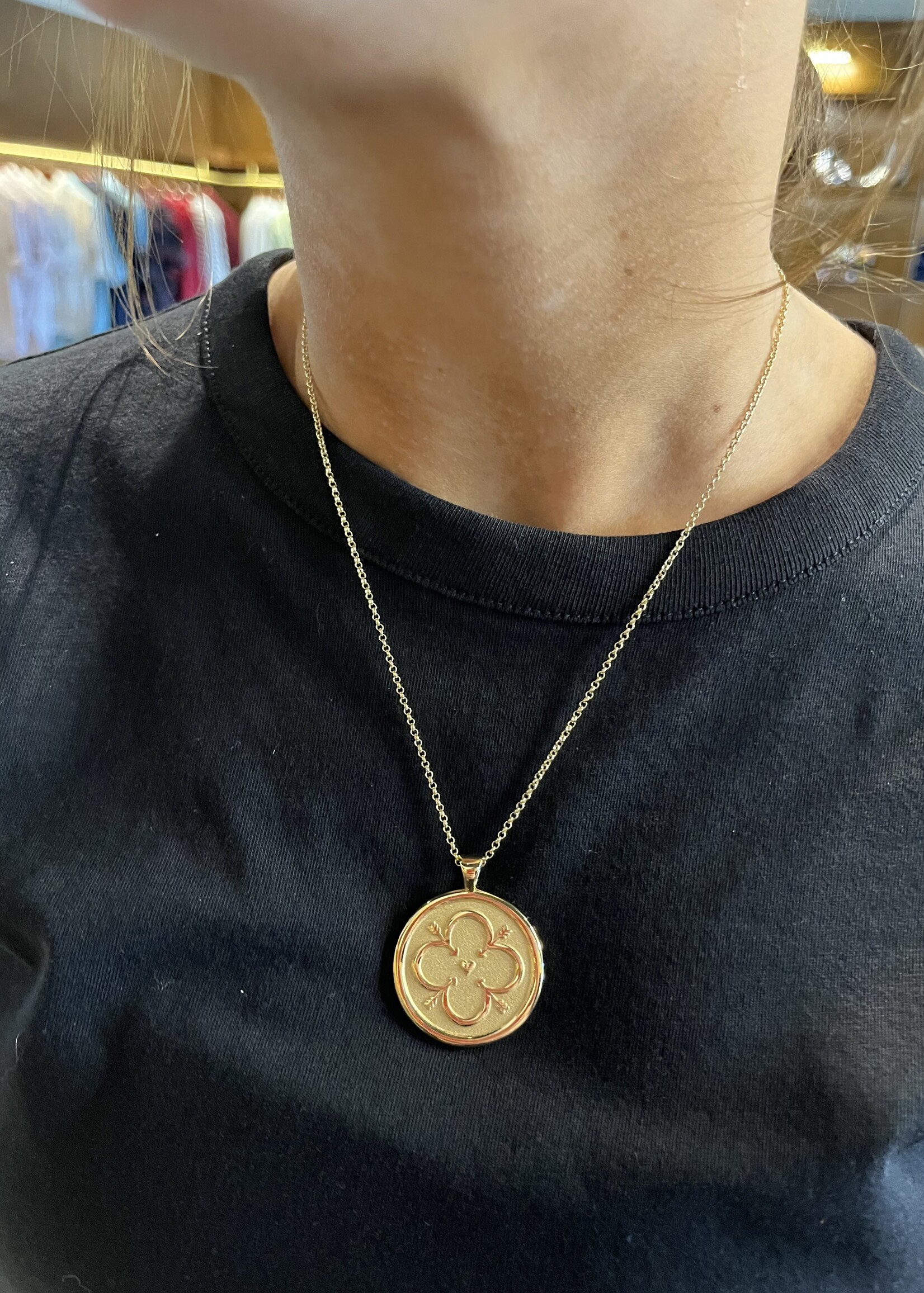 Jane Win Jewelry LOVE JW Original Pendant Coin Gold / 16-18" Classic Rolo Chain