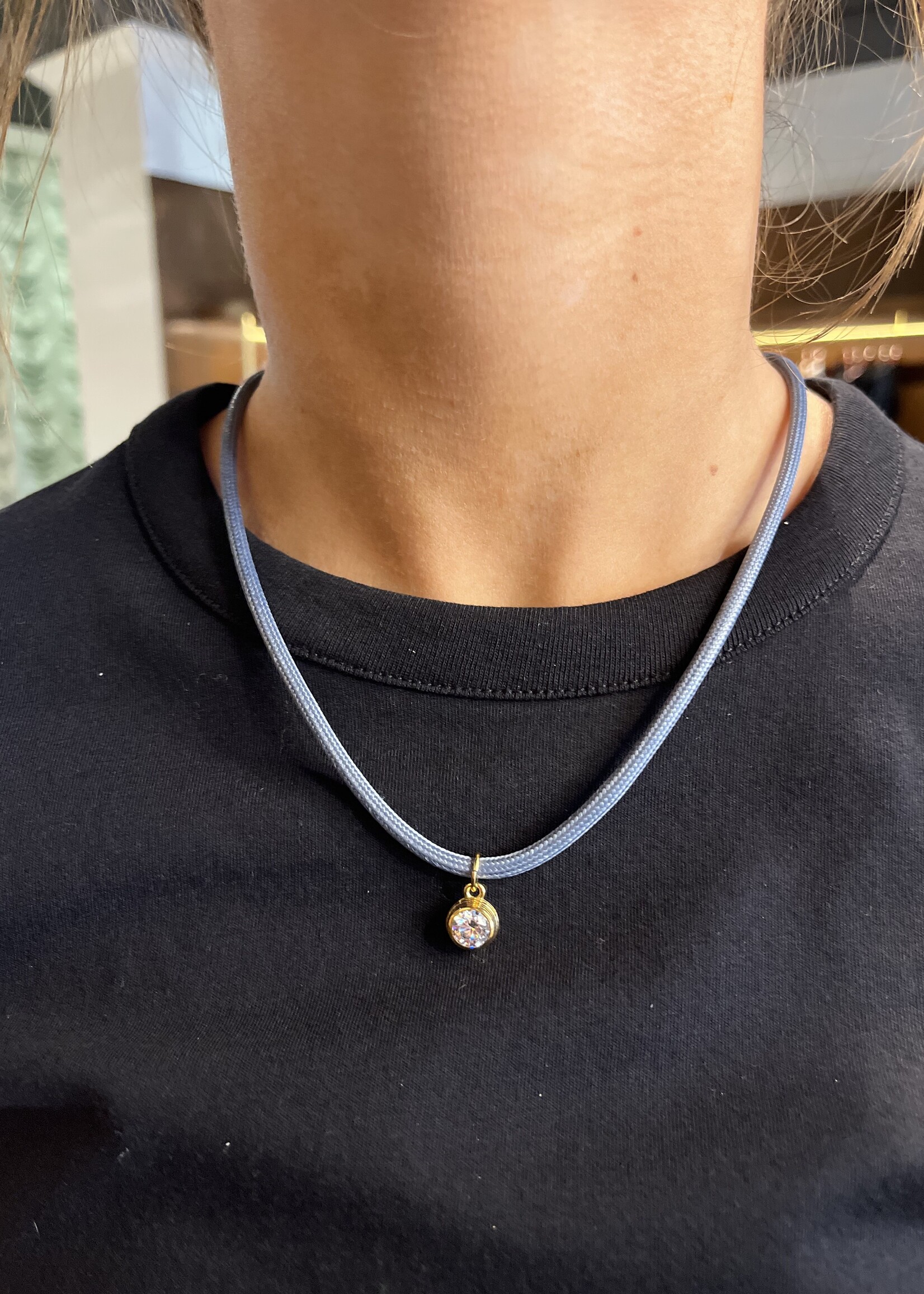 HART Jewelry Slate Blue Cord Necklace w Bezel Charm