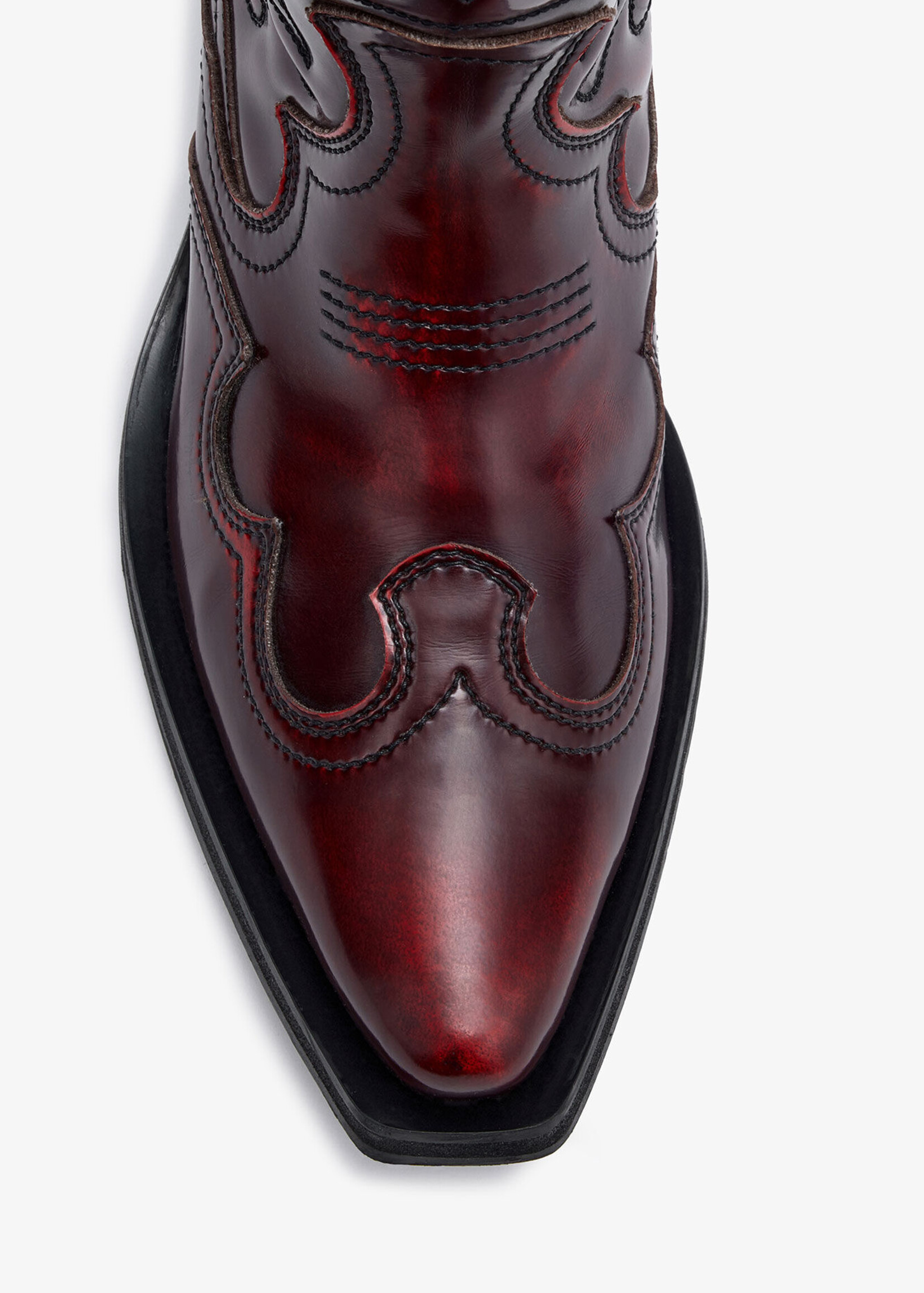 GANNI Mid Shaft Embroidered Western Boot Burgundy