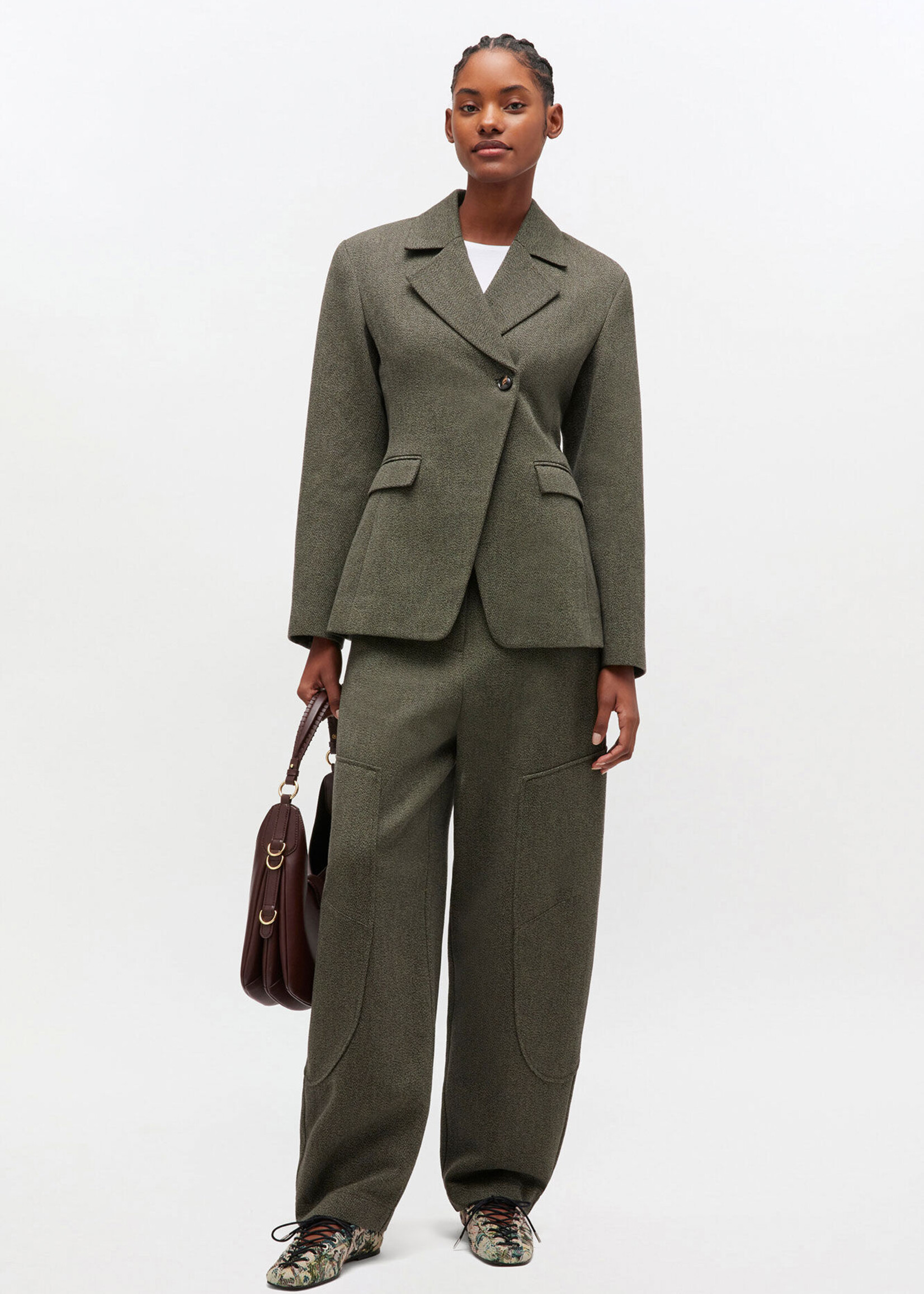 GANNI Mouline Suiting Curved Pants  Green Mouline Curved Pants