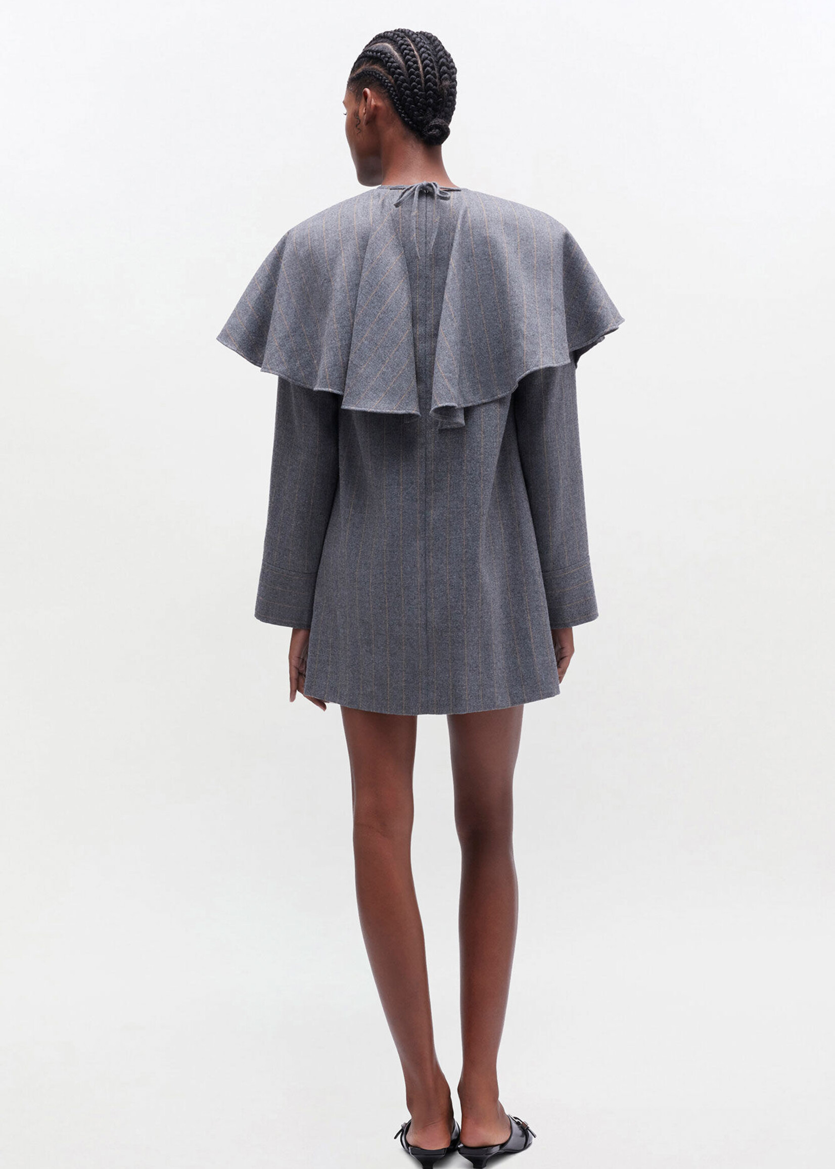 GANNI Brushed Wool Stripe Circle Collar Mini Dress