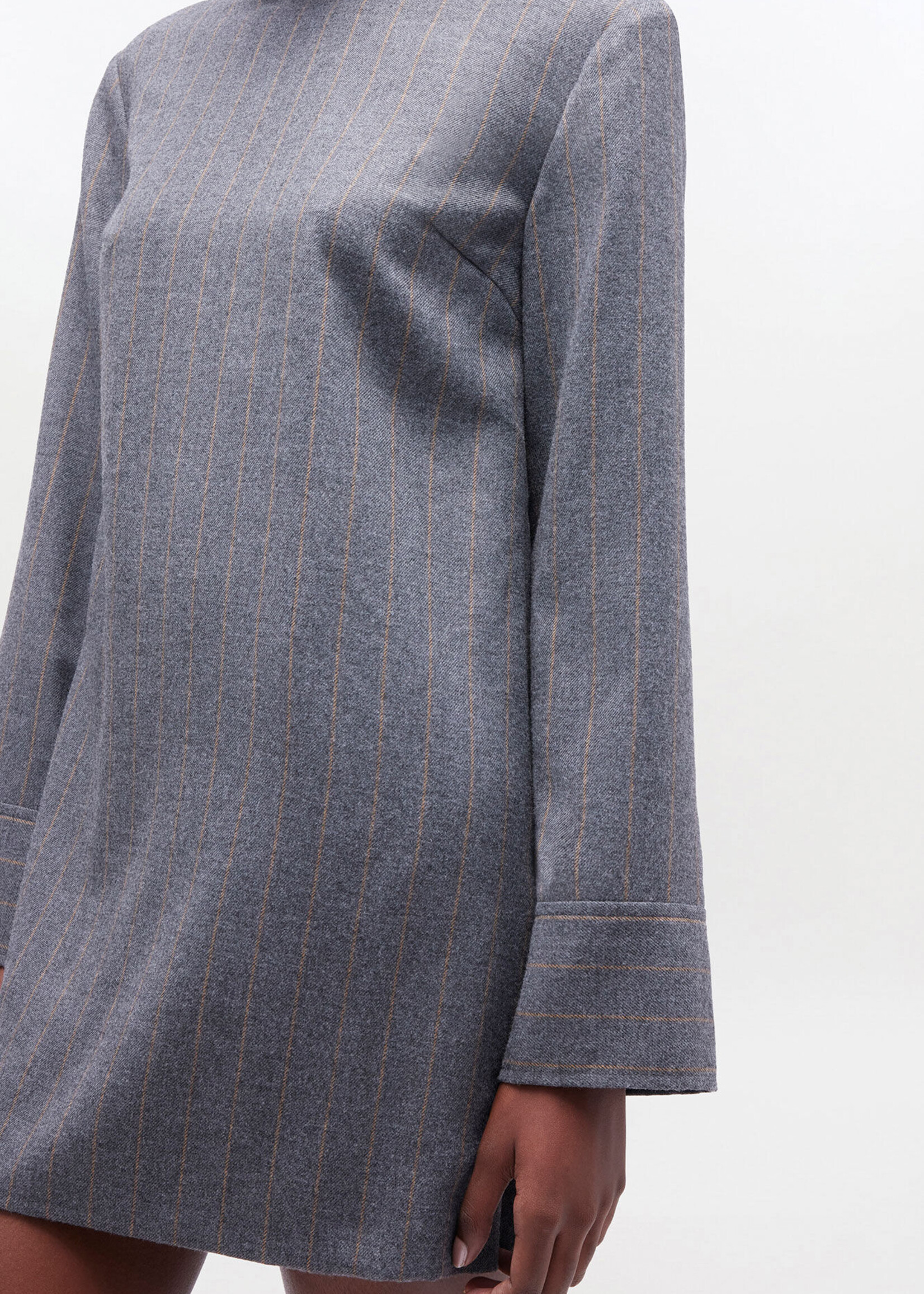 GANNI Brushed Wool Stripe Circle Collar Mini Dress