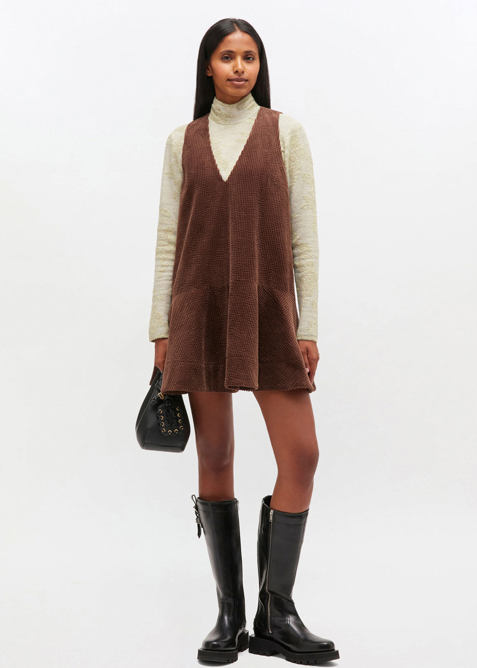 GANNI Seersucker Corduroy V-Neck Mini Dress