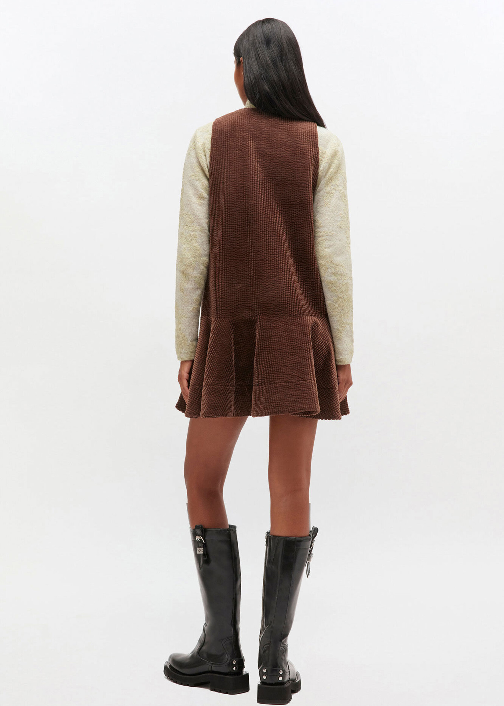 GANNI Seersucker Corduroy V-Neck Mini Dress