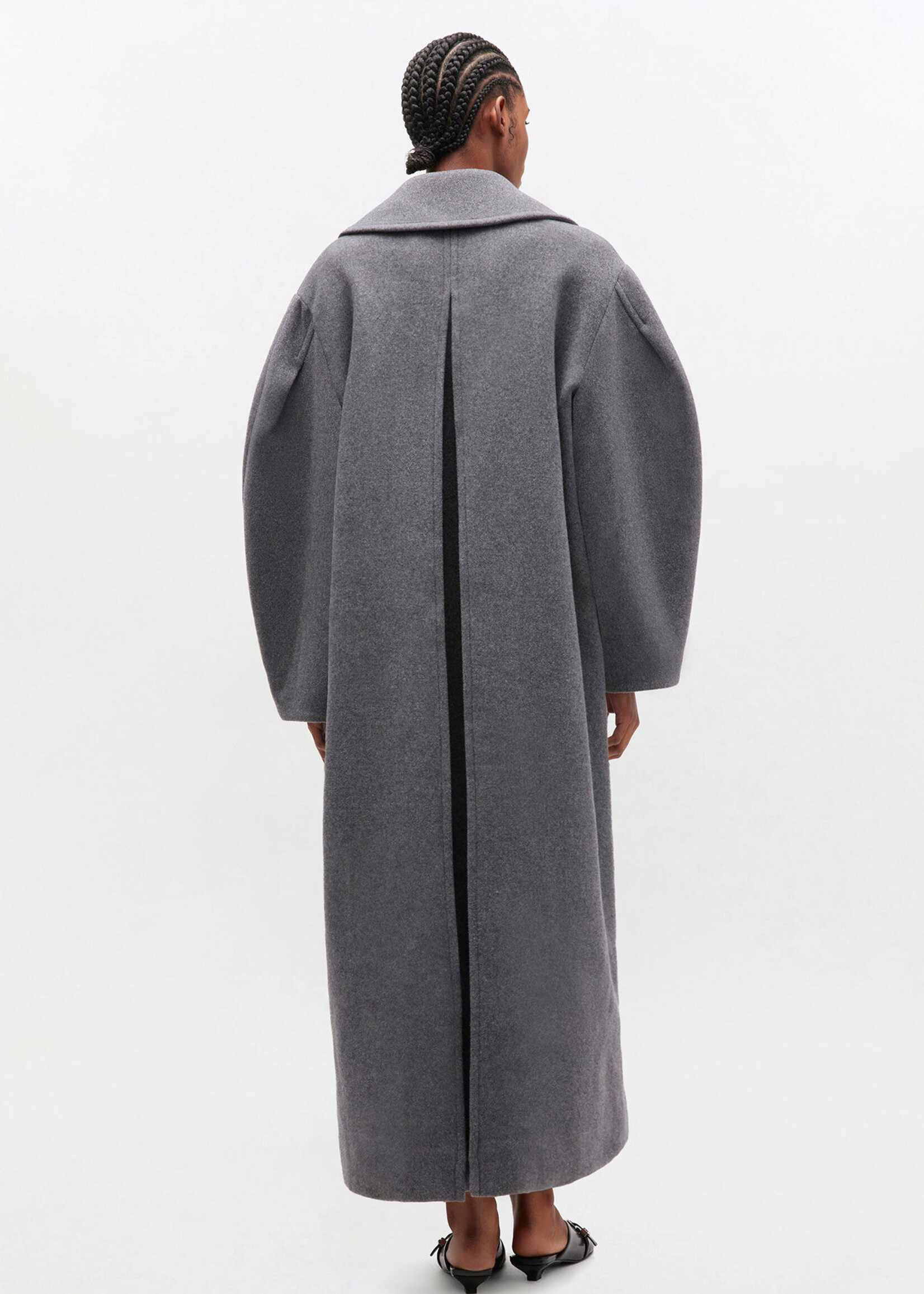 GANNI  Grey Wool Oversized Long Peacoat