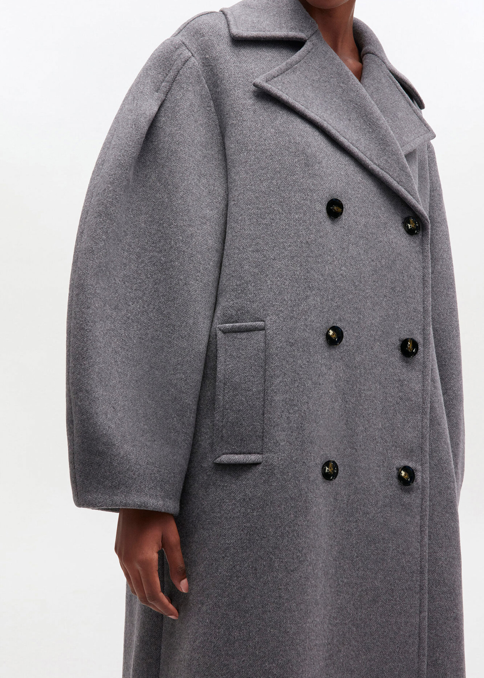 GANNI  Grey Wool Oversized Long Peacoat