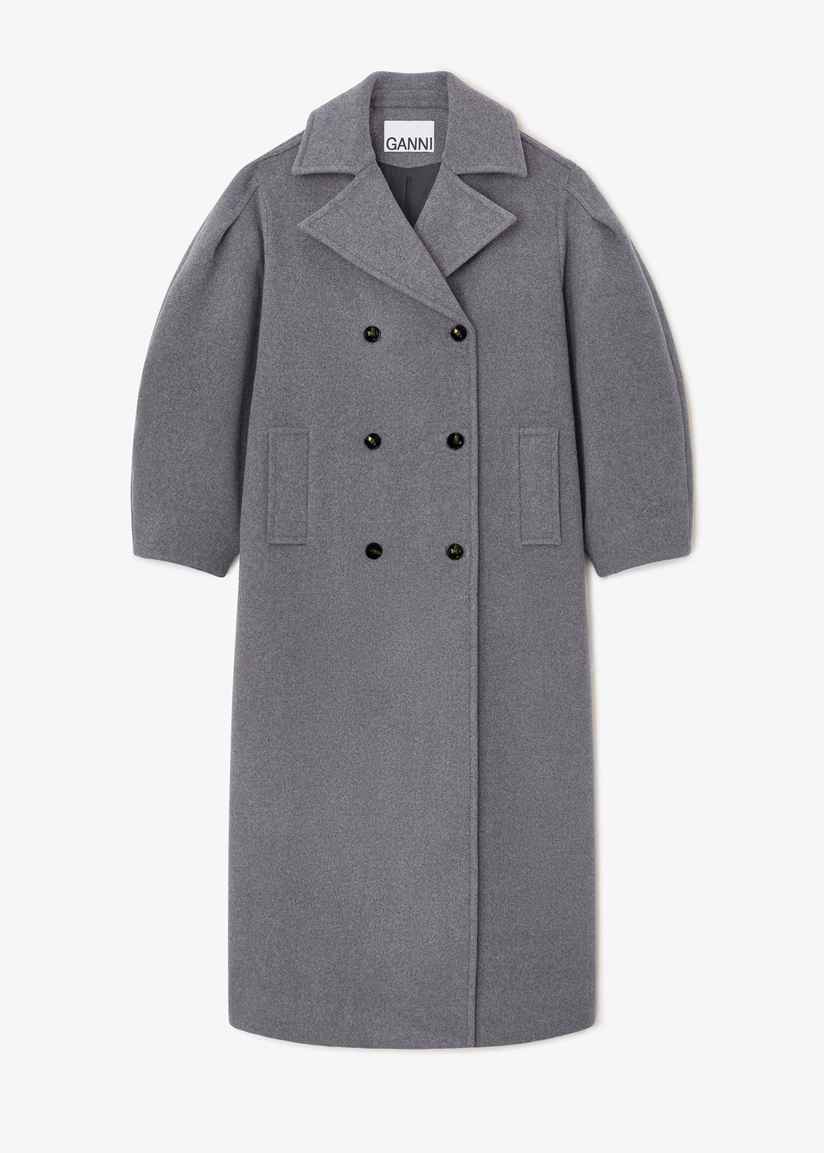 GANNI  Grey Wool Oversized Long Peacoat