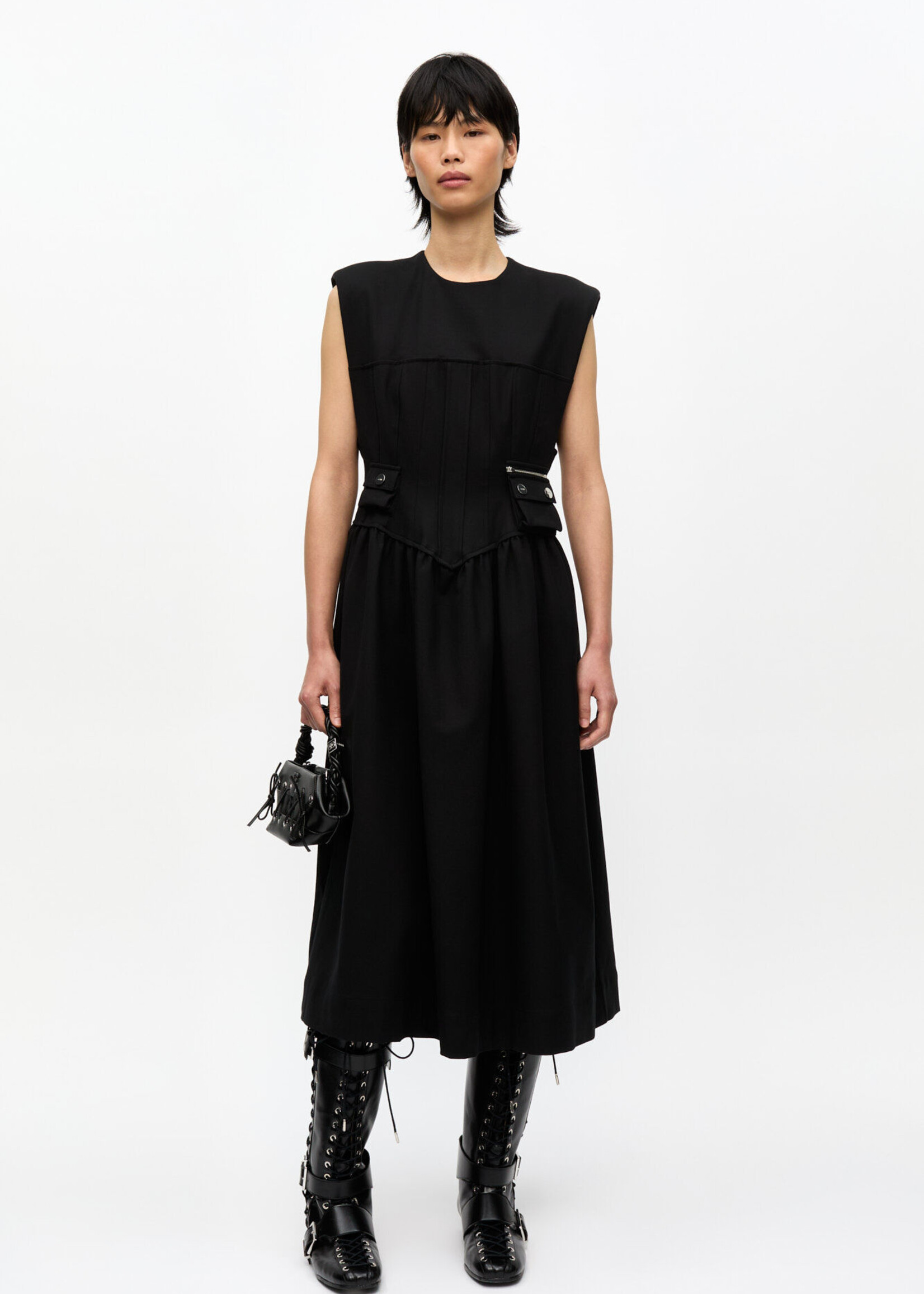 GANNI Heavy Cotton Tailorting Corset Midi Dress