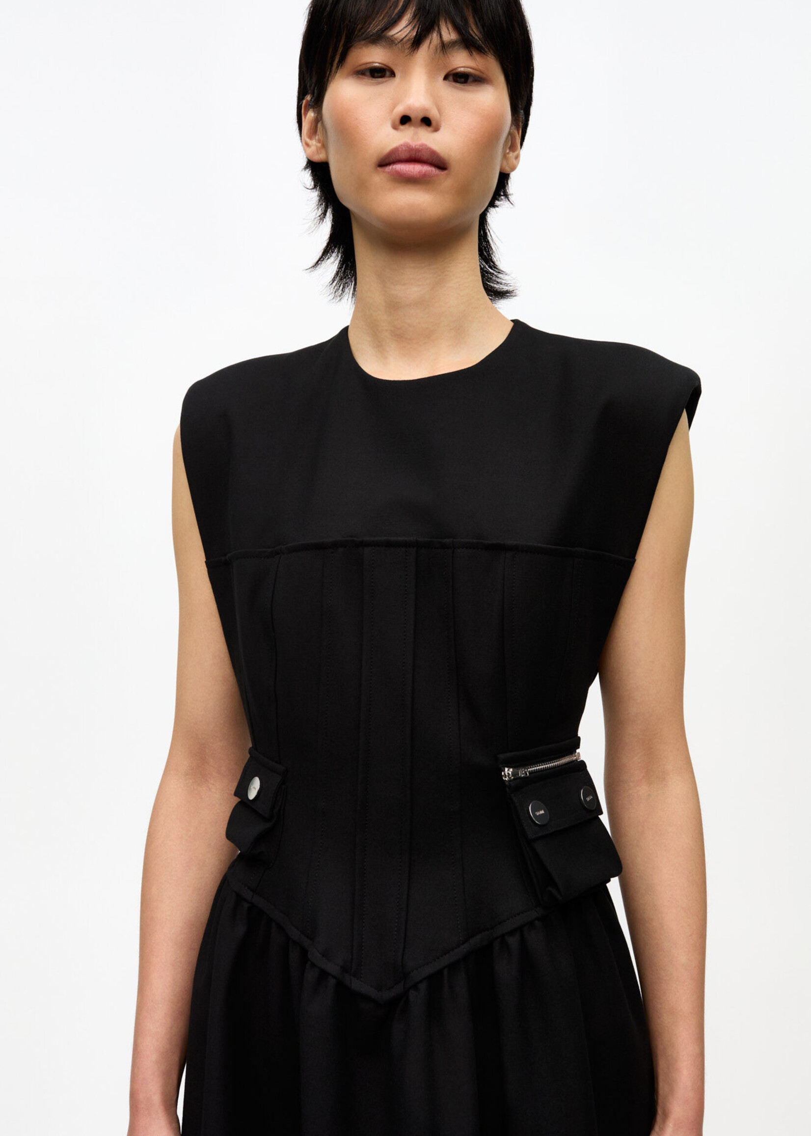 GANNI Heavy Cotton Tailorting Corset Midi Dress