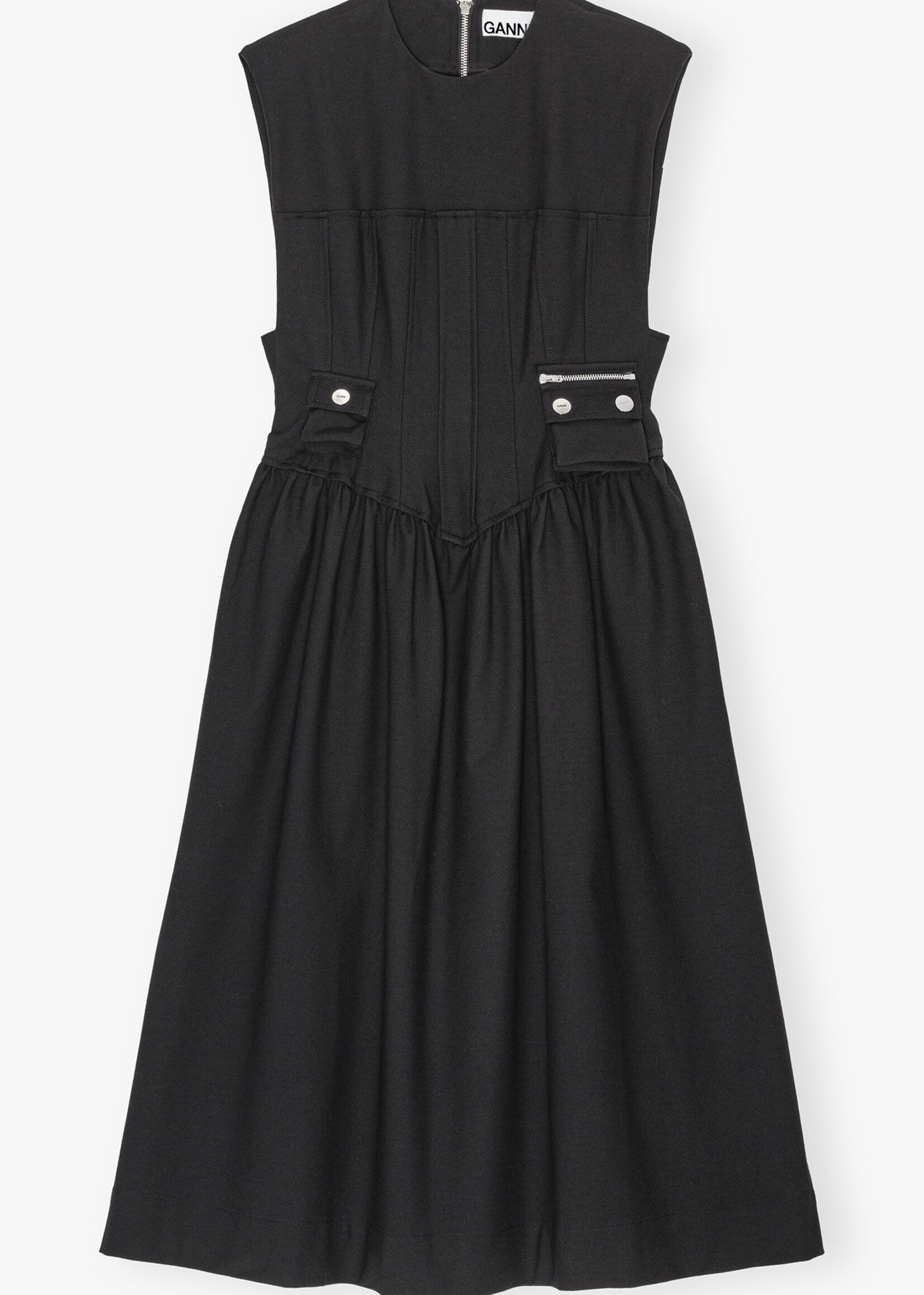 GANNI Heavy Cotton Tailorting Corset Midi Dress
