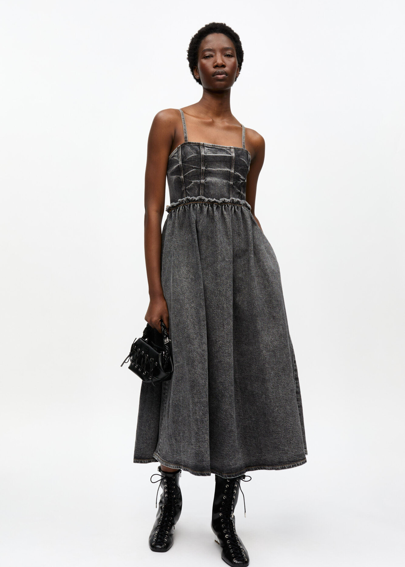 GANNI Stretch Future Denim Strap Midi Dress