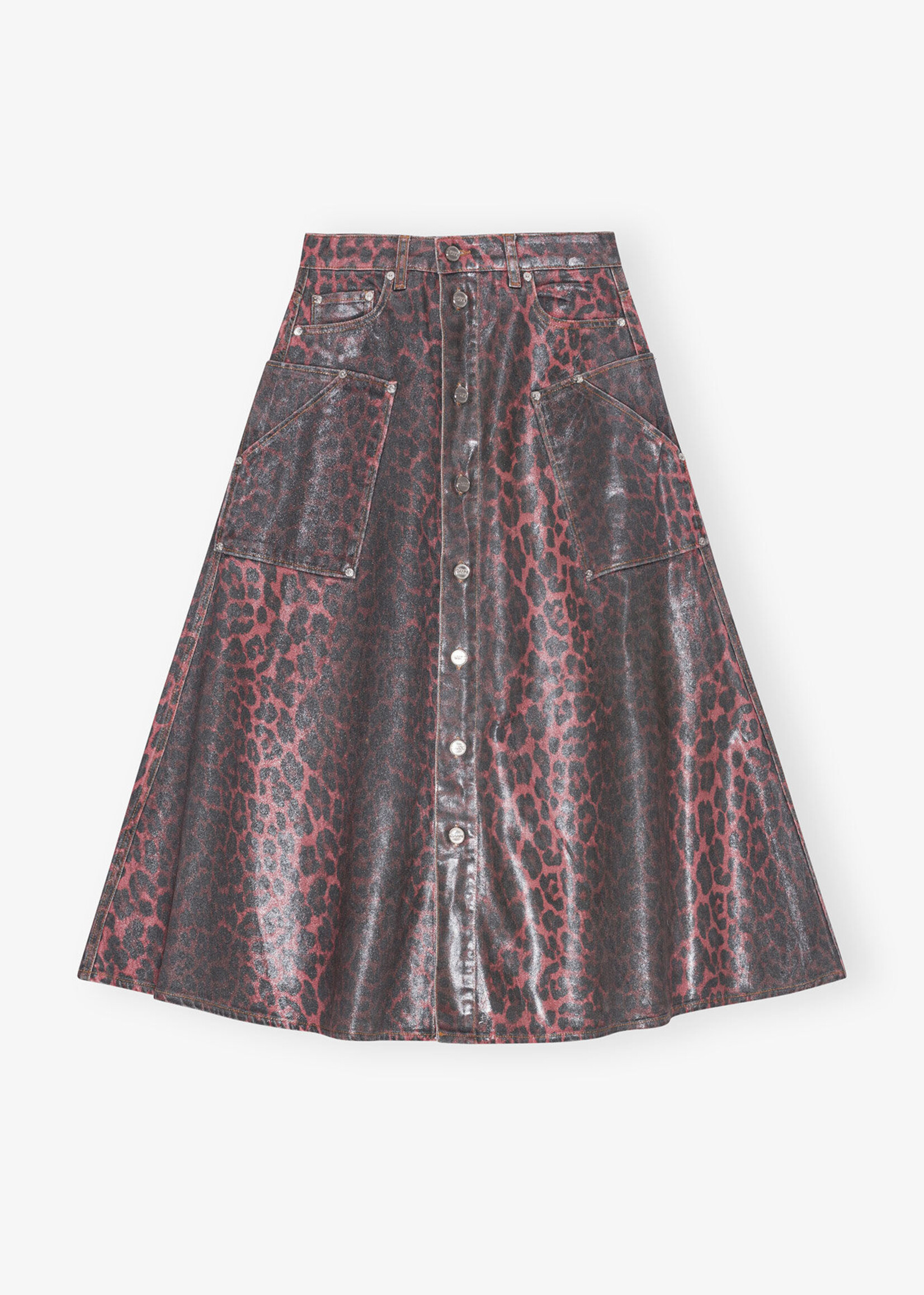 GANNI Foil Denim Midi Skirt