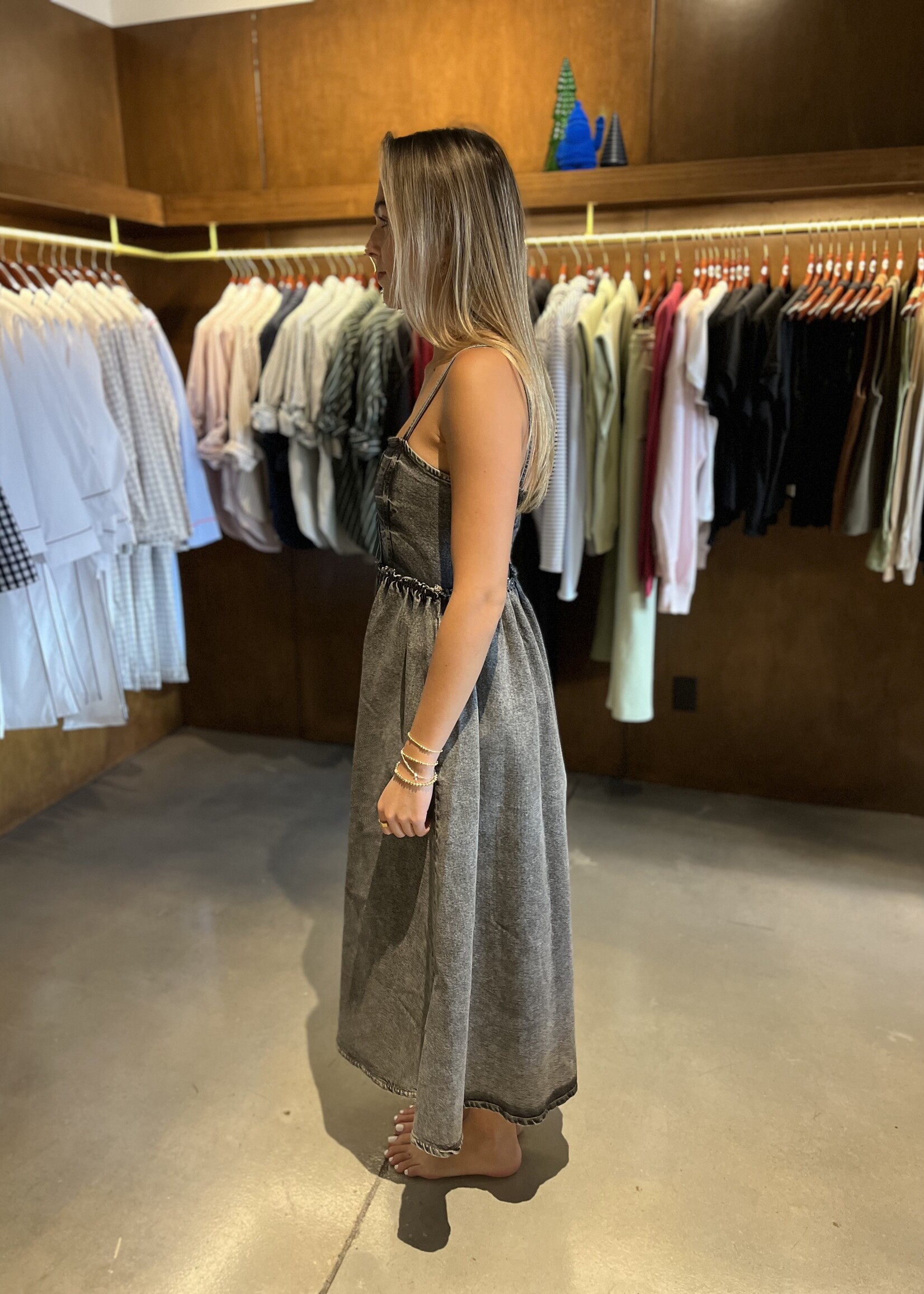 GANNI Stretch Future Denim Strap Midi Dress