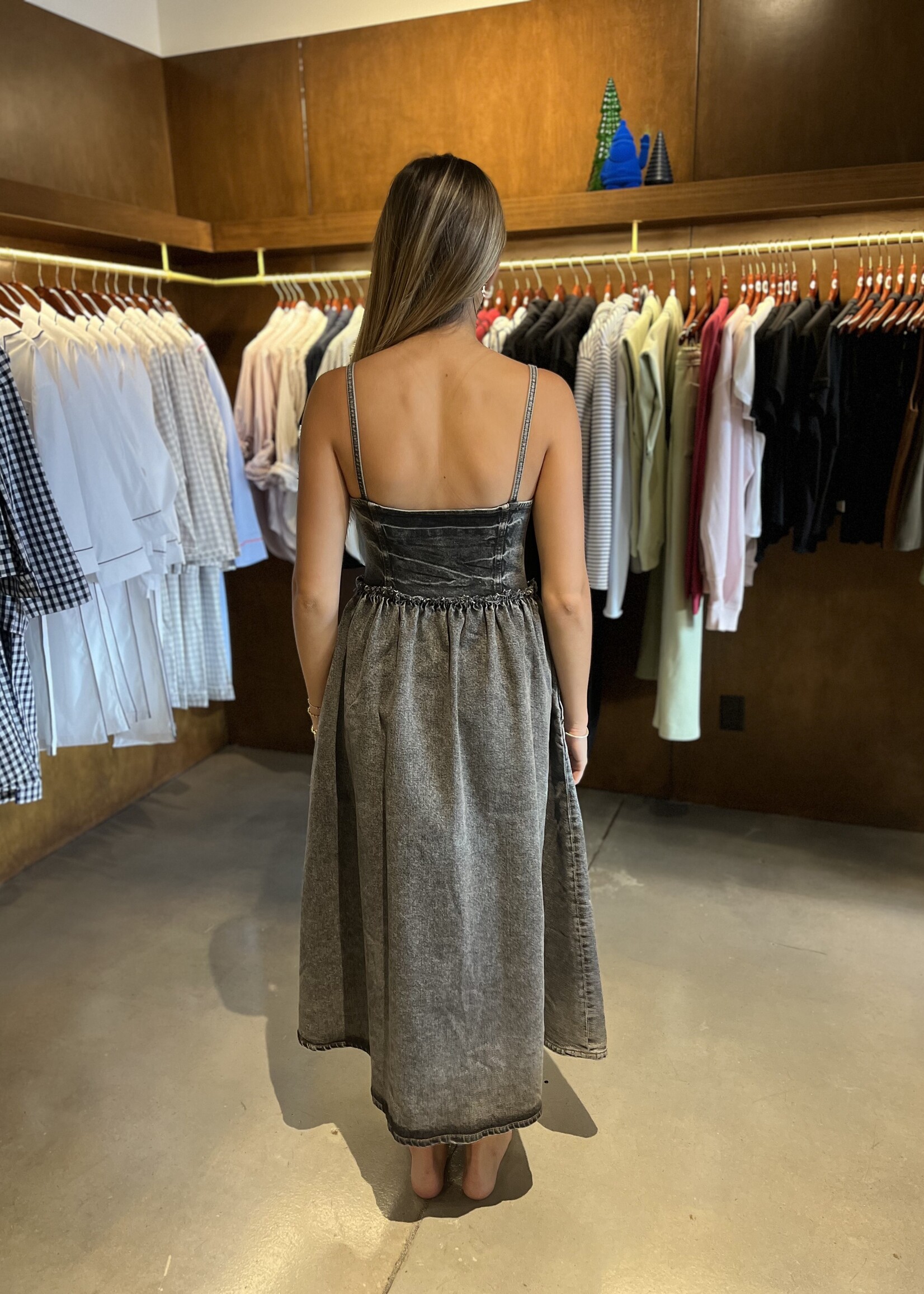 GANNI Stretch Future Denim Strap Midi Dress