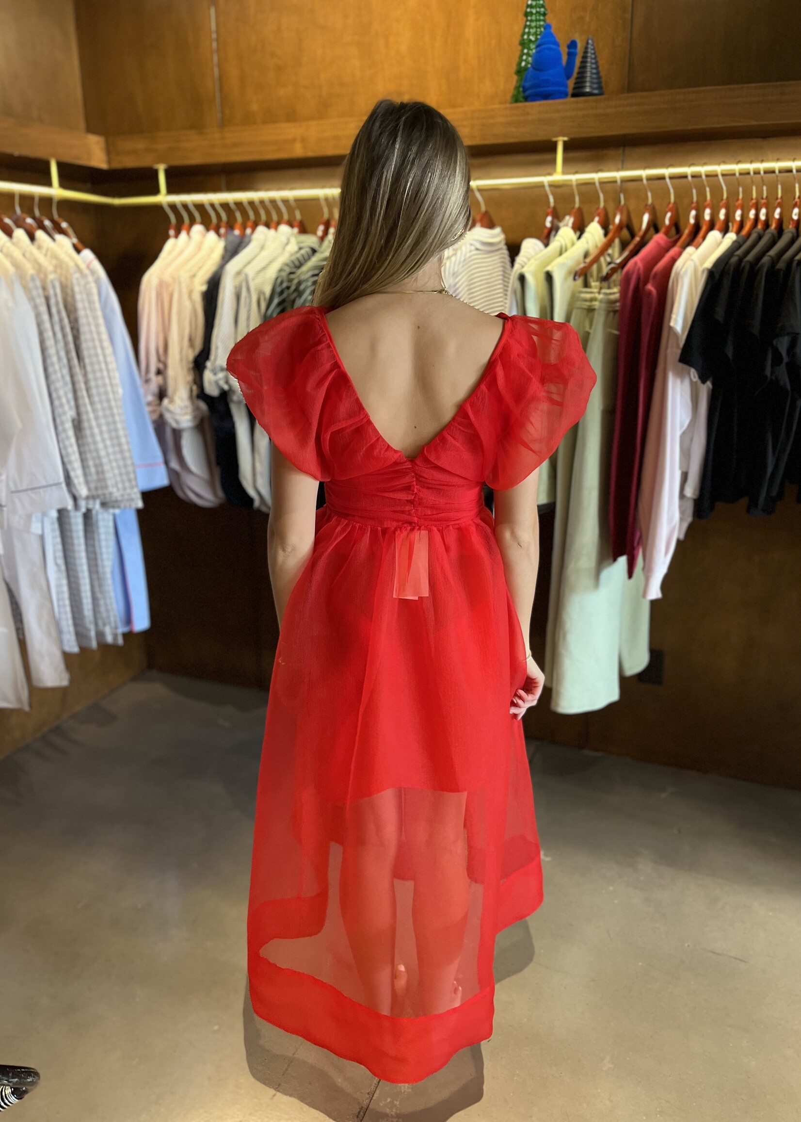 GANNI Textured Organza Long Ruched Dress