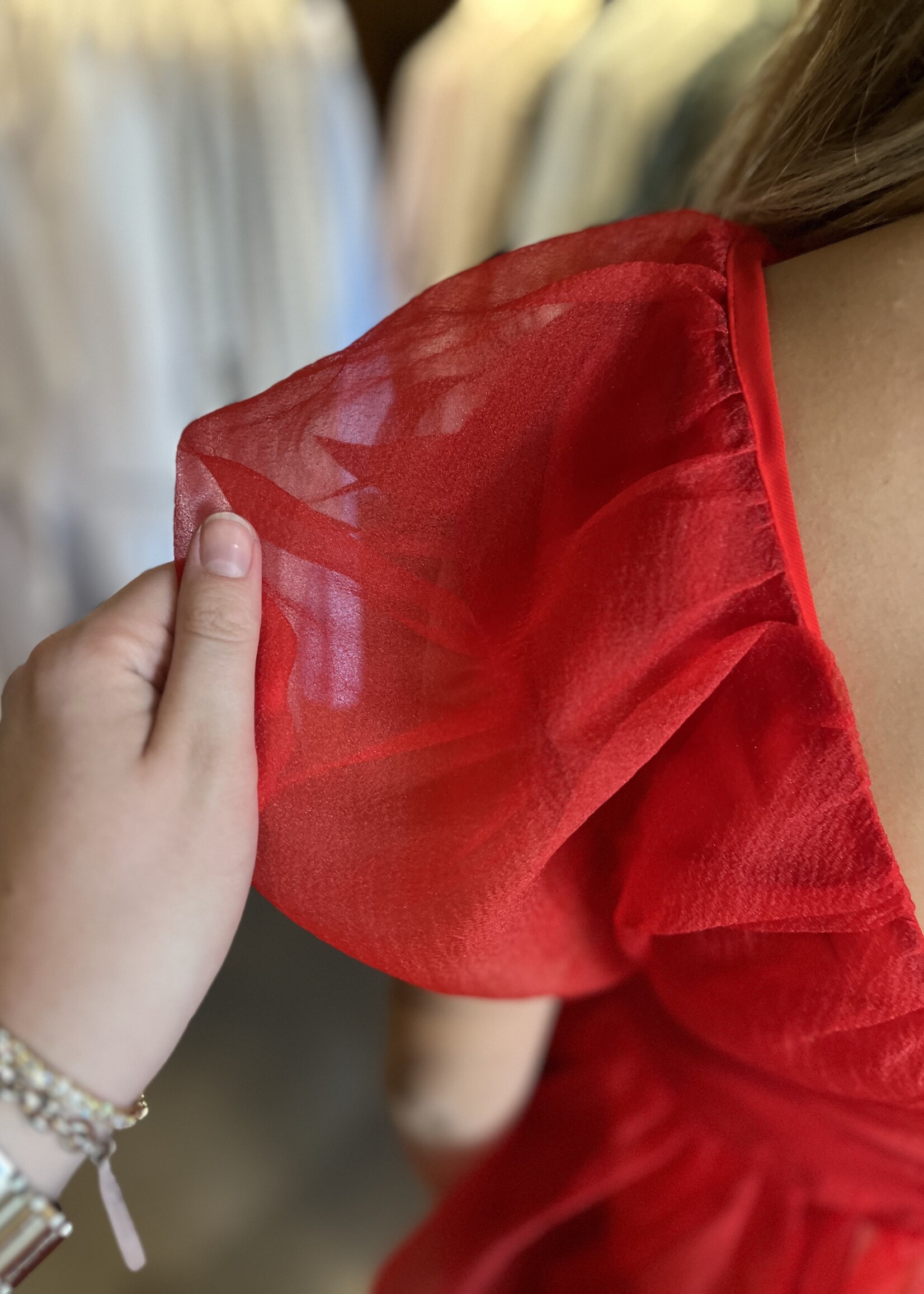 GANNI Textured Organza Long Ruched Dress