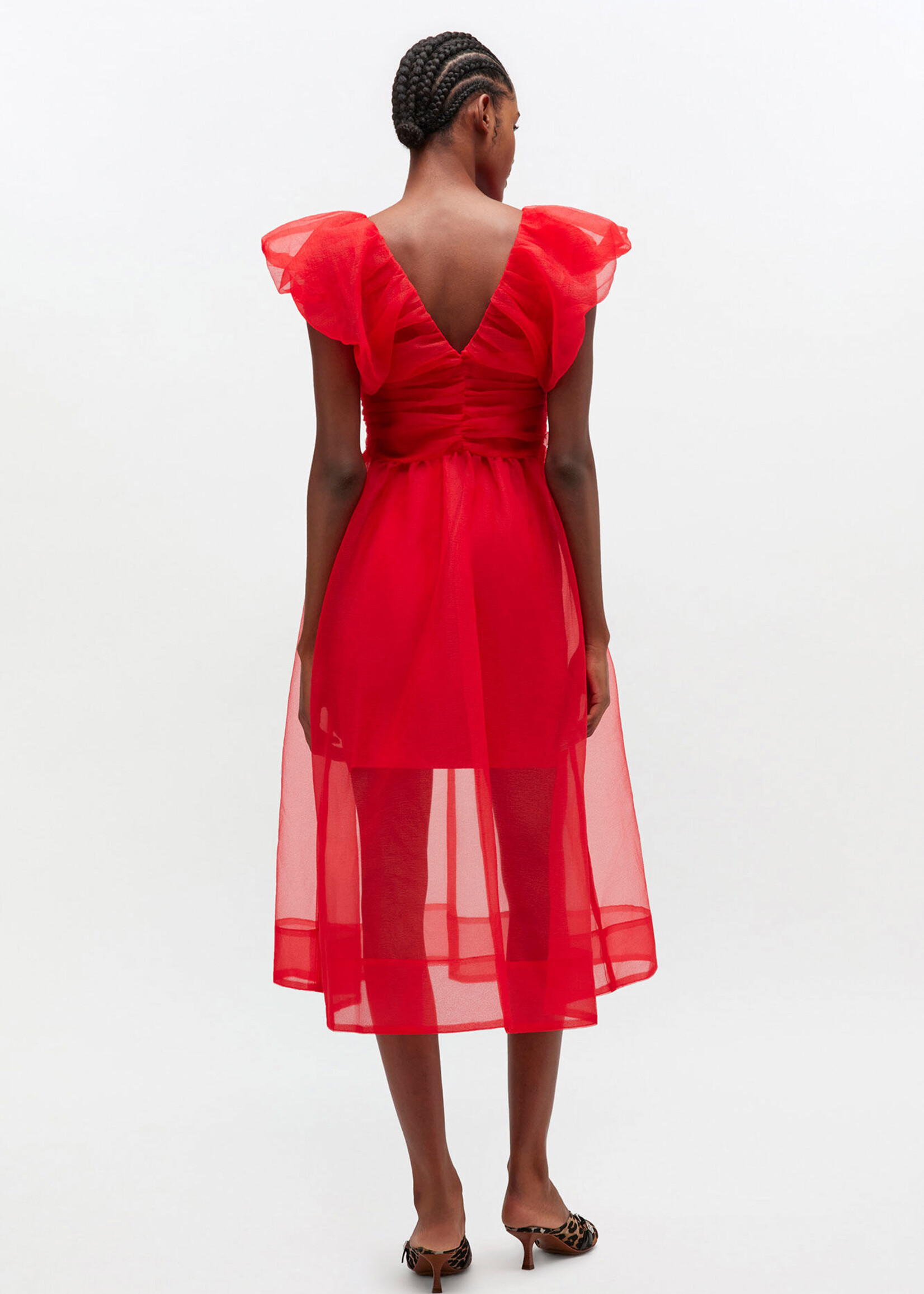 GANNI Textured Organza Long Ruched Dress
