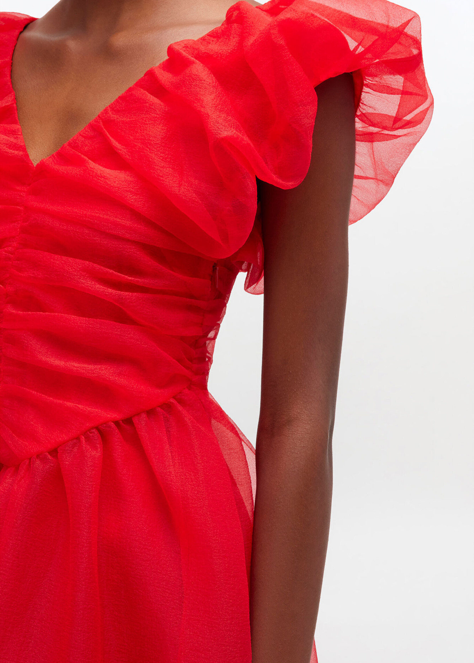 GANNI Textured Organza Long Ruched Dress