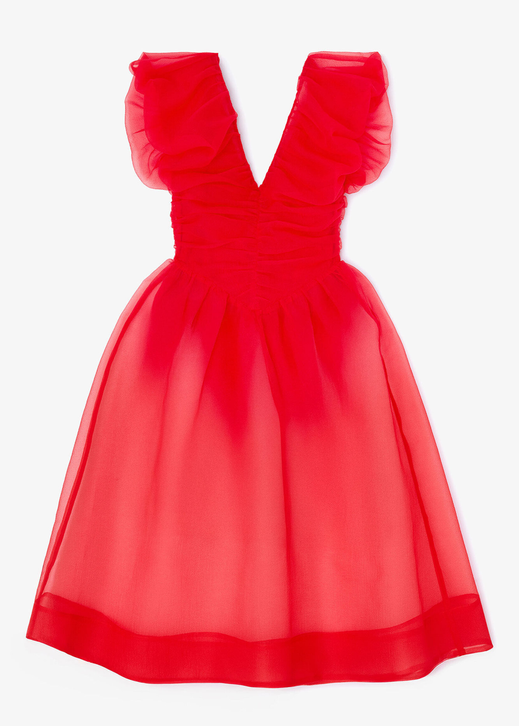 GANNI Textured Organza Long Ruched Dress