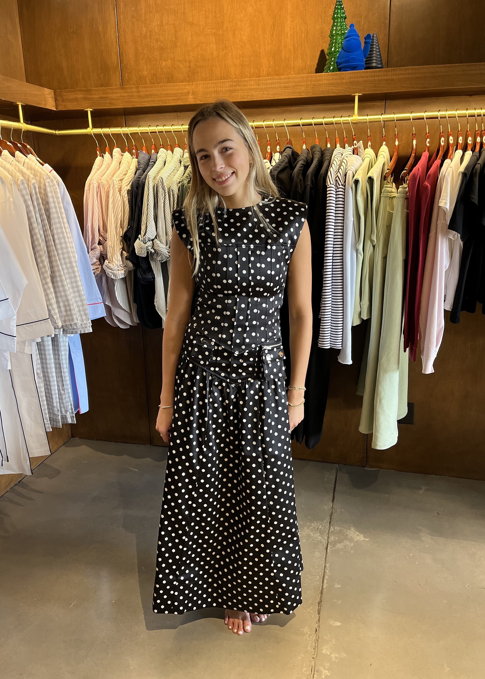 GANNI Printed Double Satin Corset Skirt