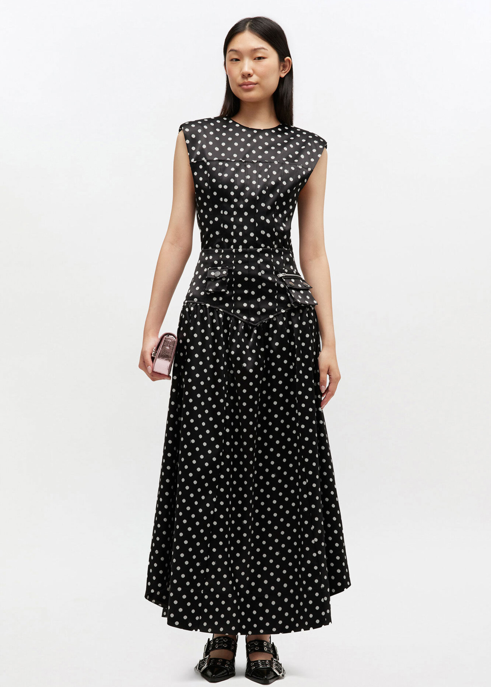 GANNI Printed Double Satin Corset Skirt