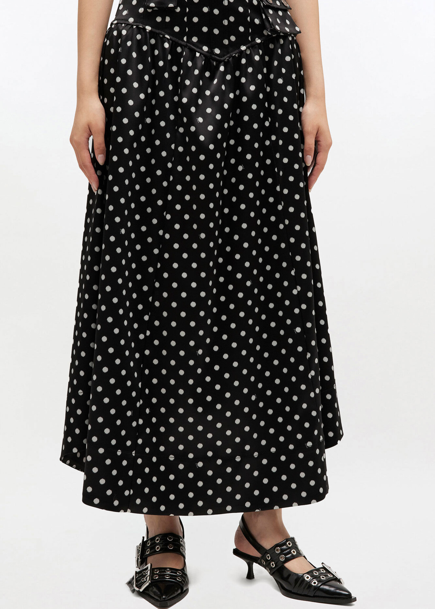 GANNI Printed Double Satin Corset Skirt