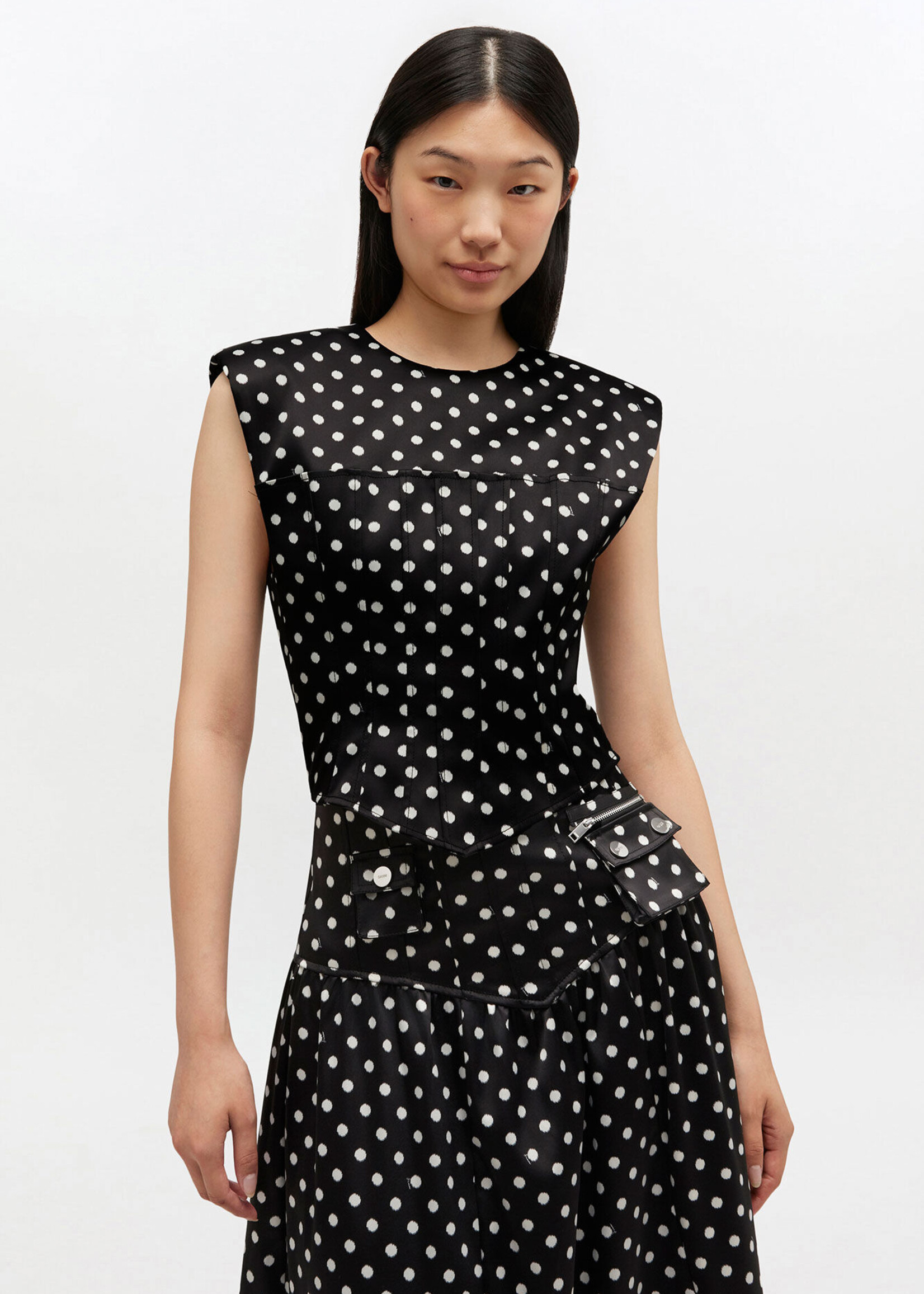 GANNI Printed Double Satin Corset Top