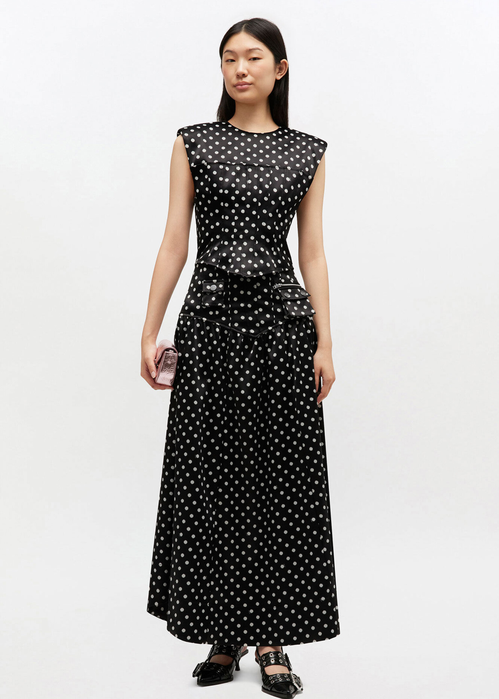 GANNI Printed Double Satin Corset Top