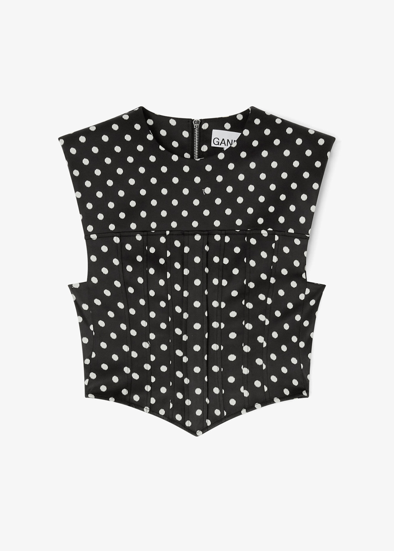 GANNI Printed Double Satin Corset Top