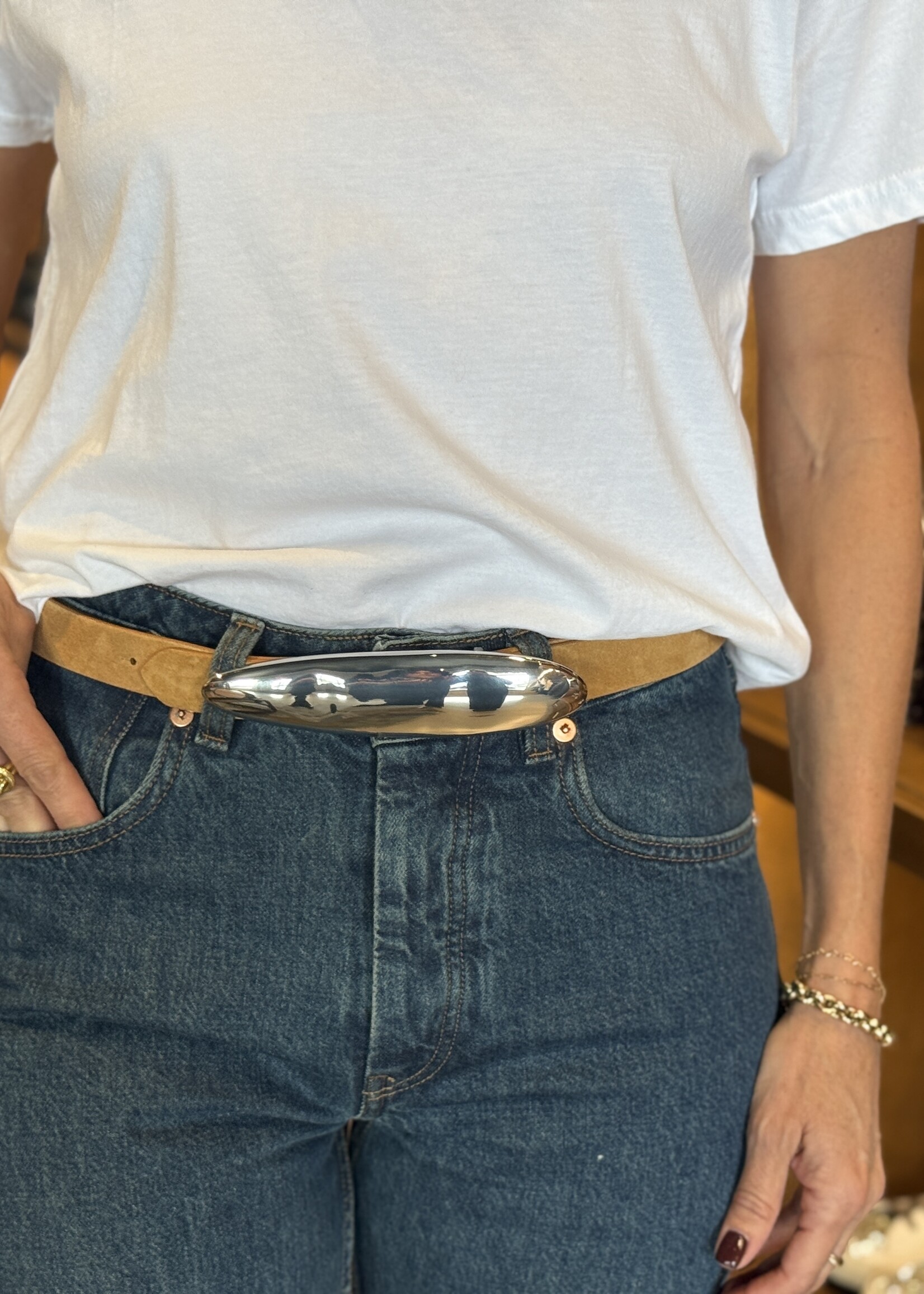 Amanu The Congo Belt- Cognac Suede Silver Hardware