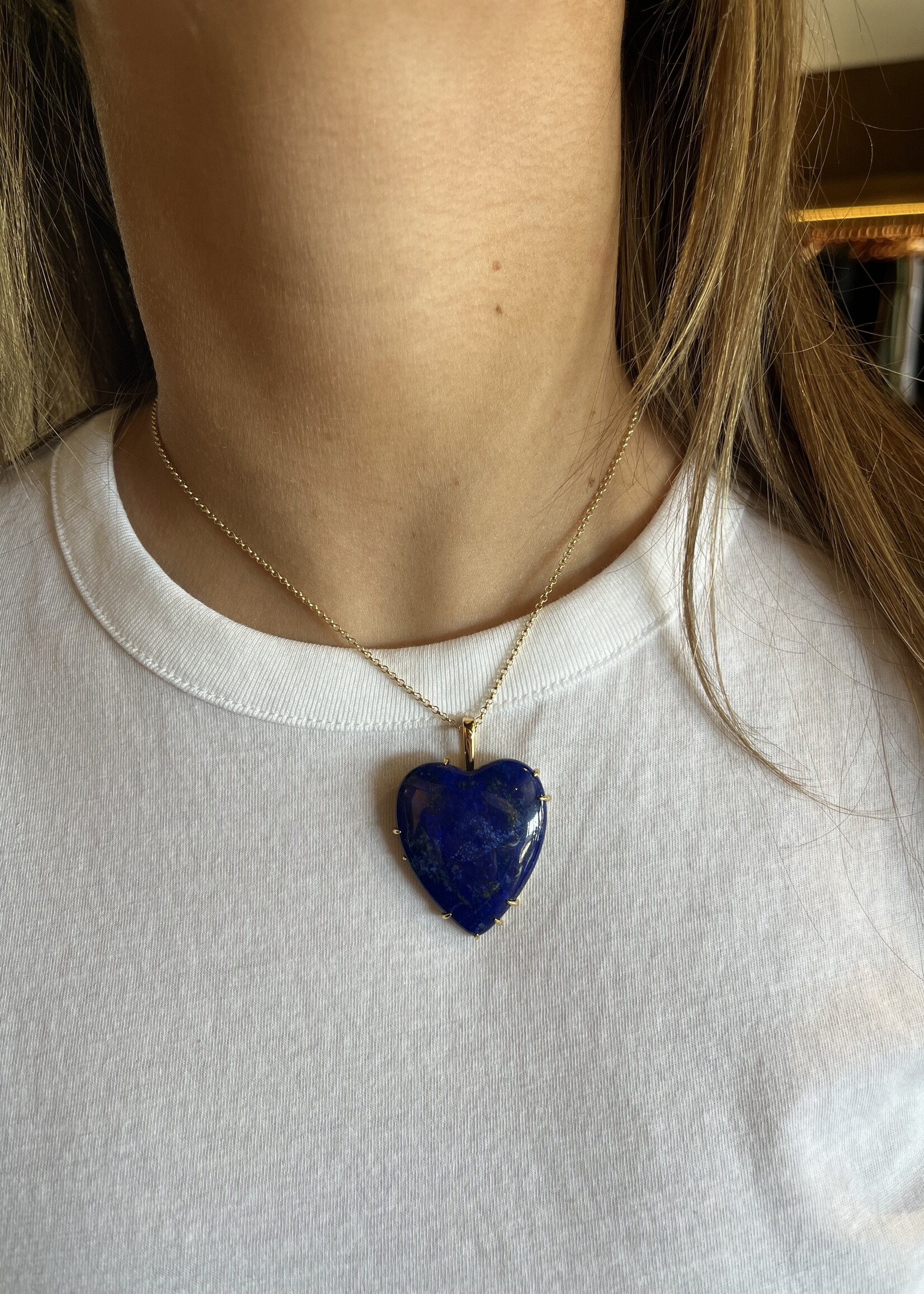 Jane Win Jewelry LOVE Carry Your Heart Pendant in Lapis // 16-18" Classic Rolo Chain
