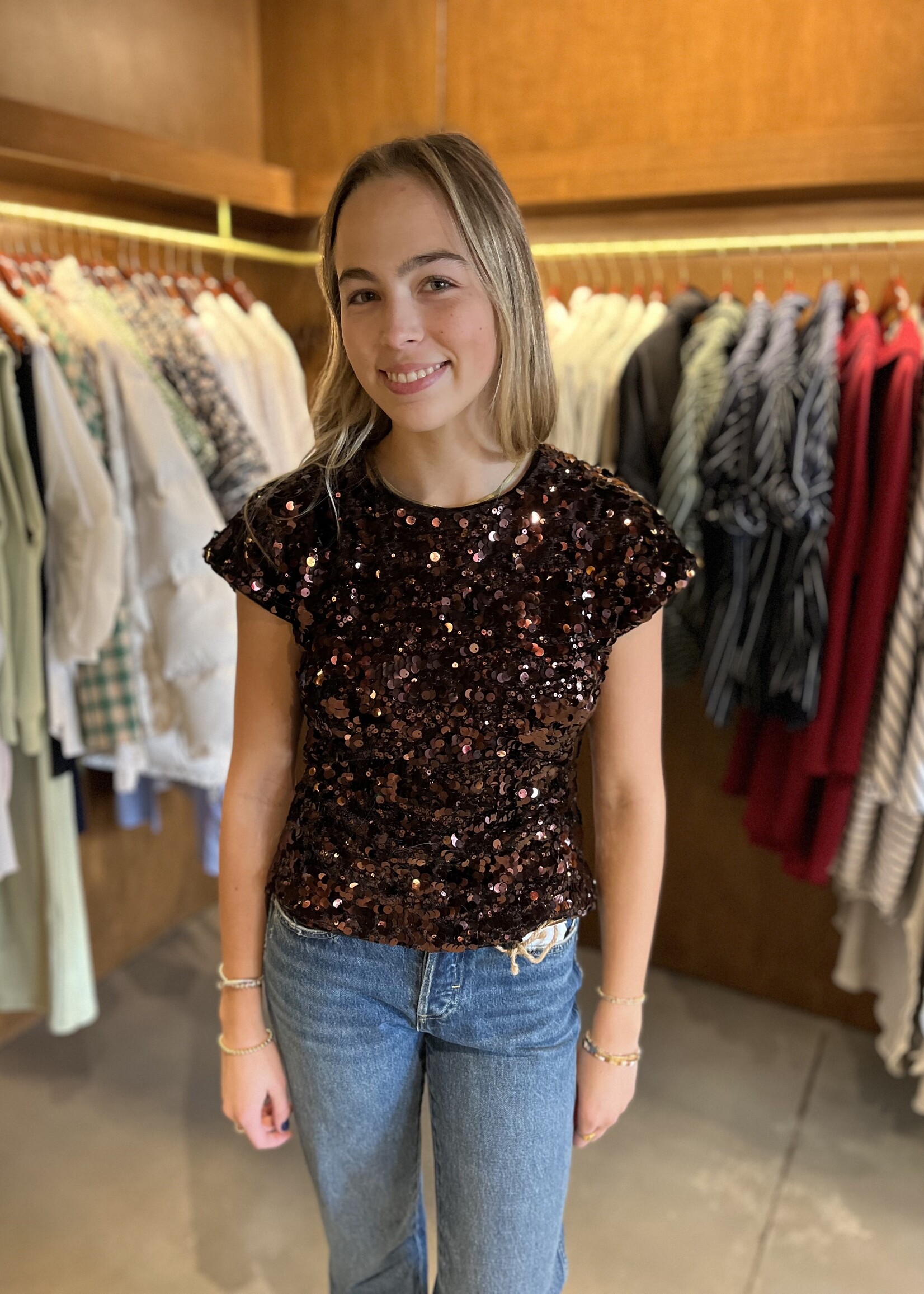 GANNI Velvet Sequins Top