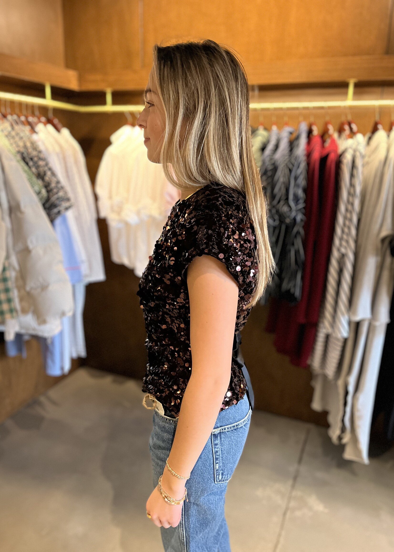 GANNI Velvet Sequins Top