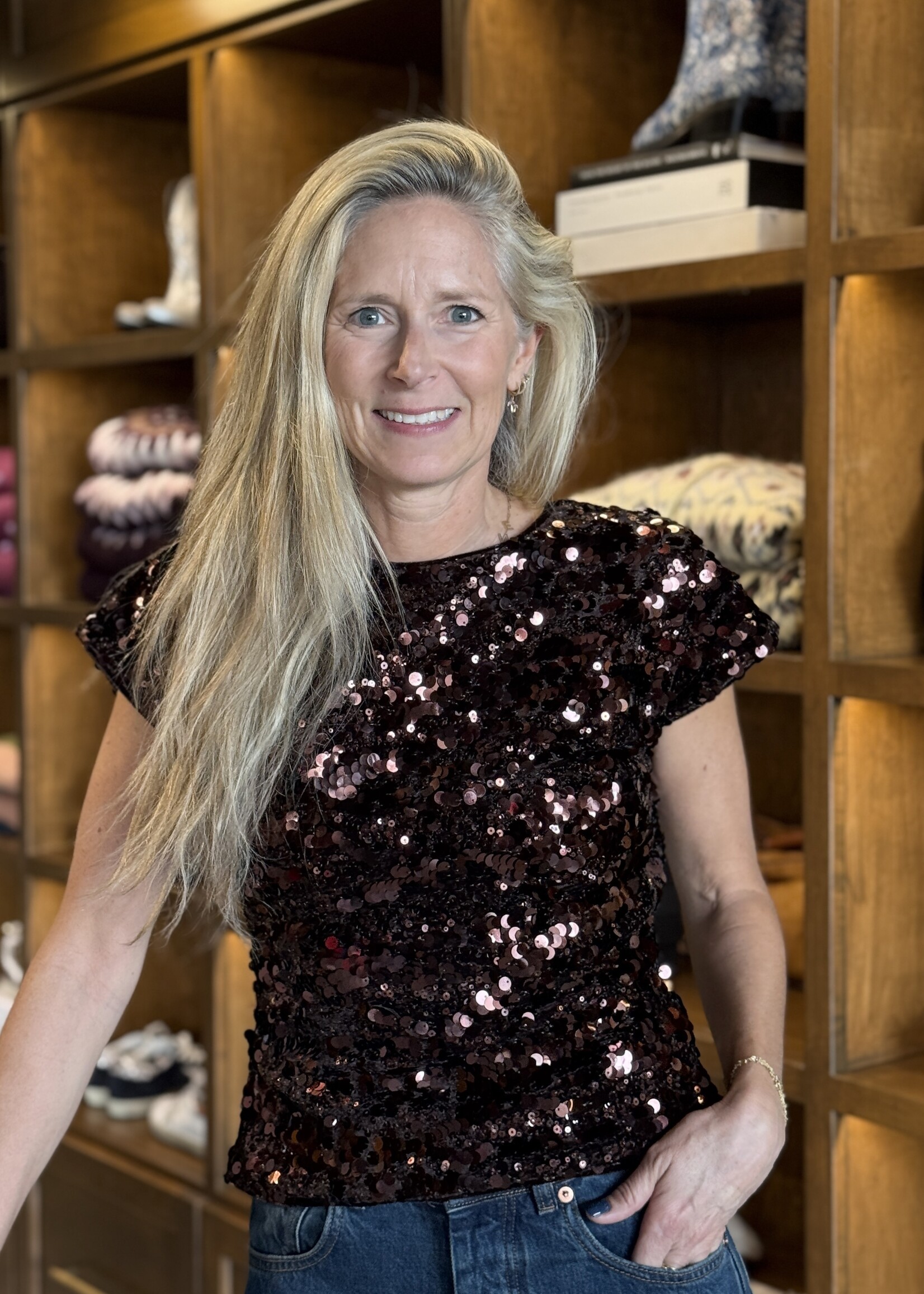 GANNI Velvet Sequins Top