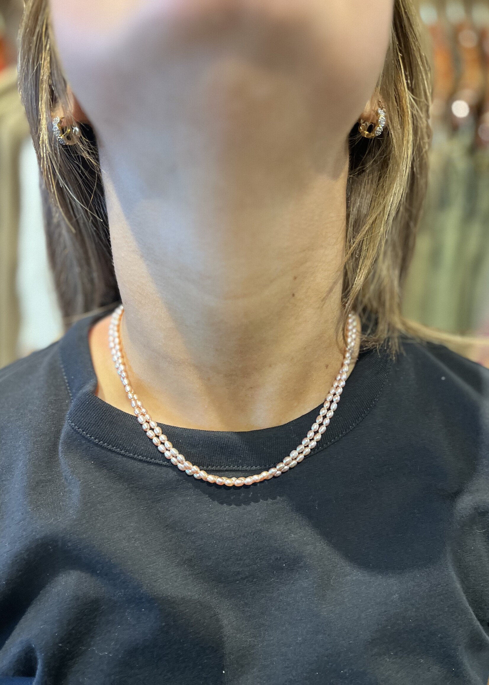 Jane Win Jewelry Double Wrap Rice Pearl Necklace in Pink