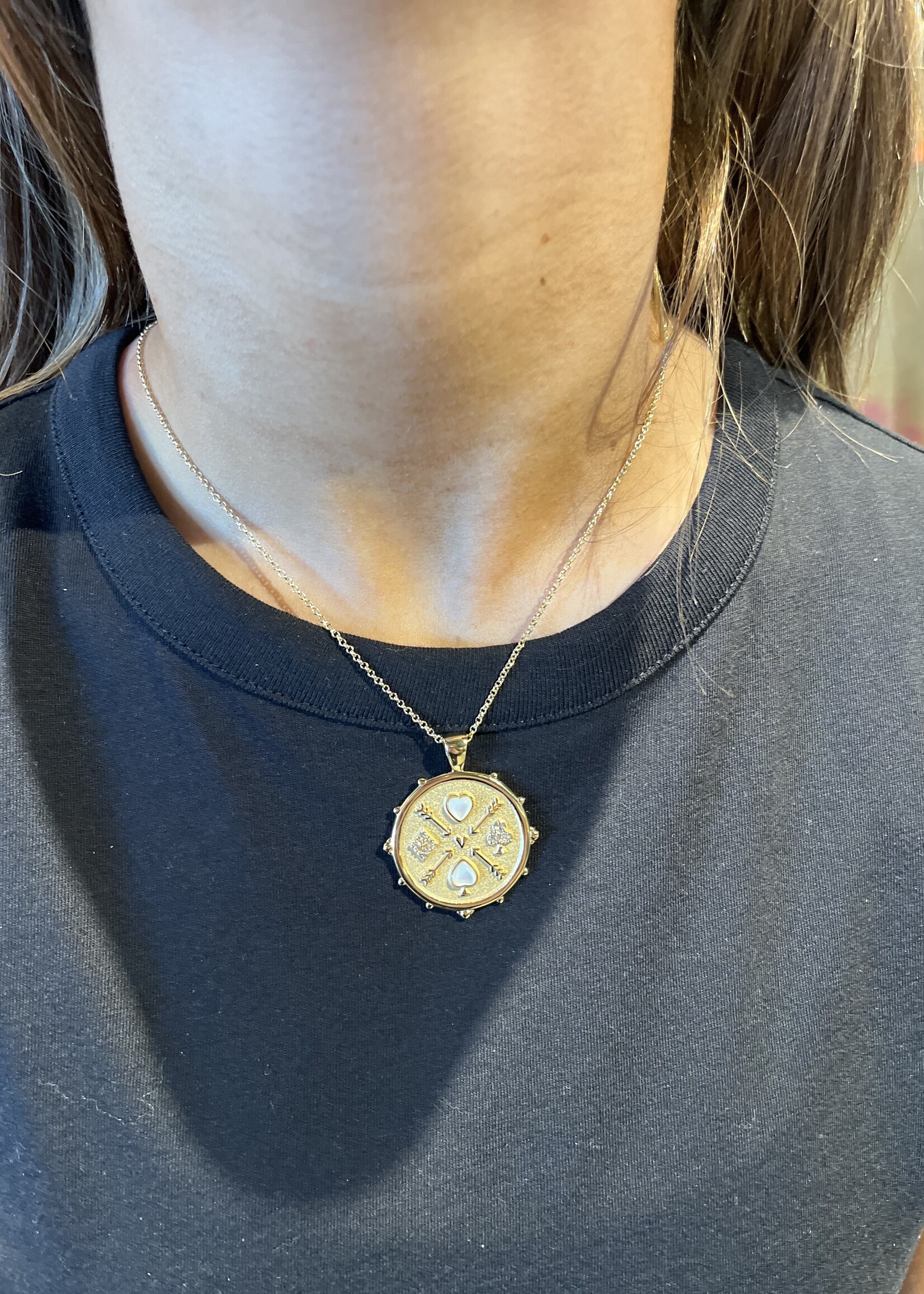 Jane Win Jewelry LOVE Queen of Hearts Original Coin Gold / 16-18" Classic Rolo Chain