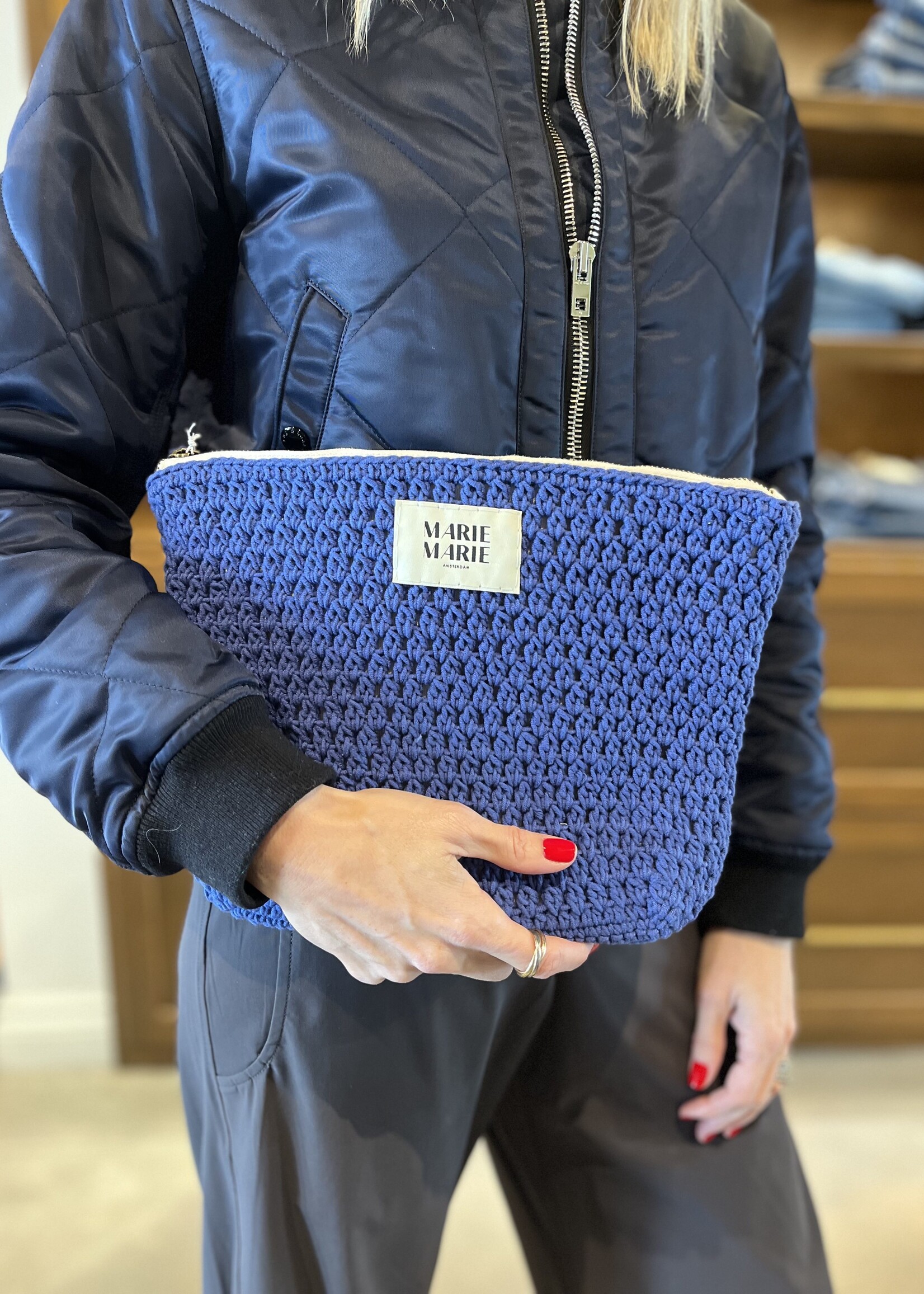 Marie Marie Large Crochet Pouch- Navy