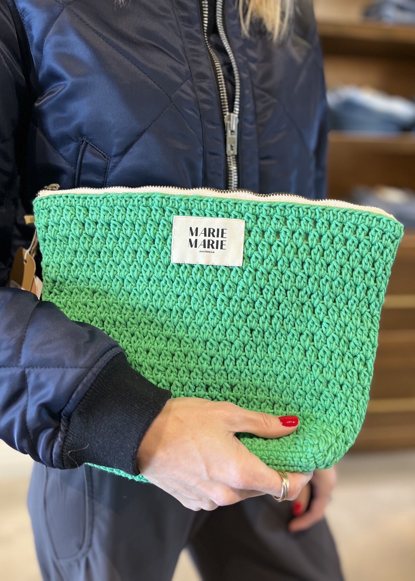 Marie Marie Large Crochet Pouch- Peony Green