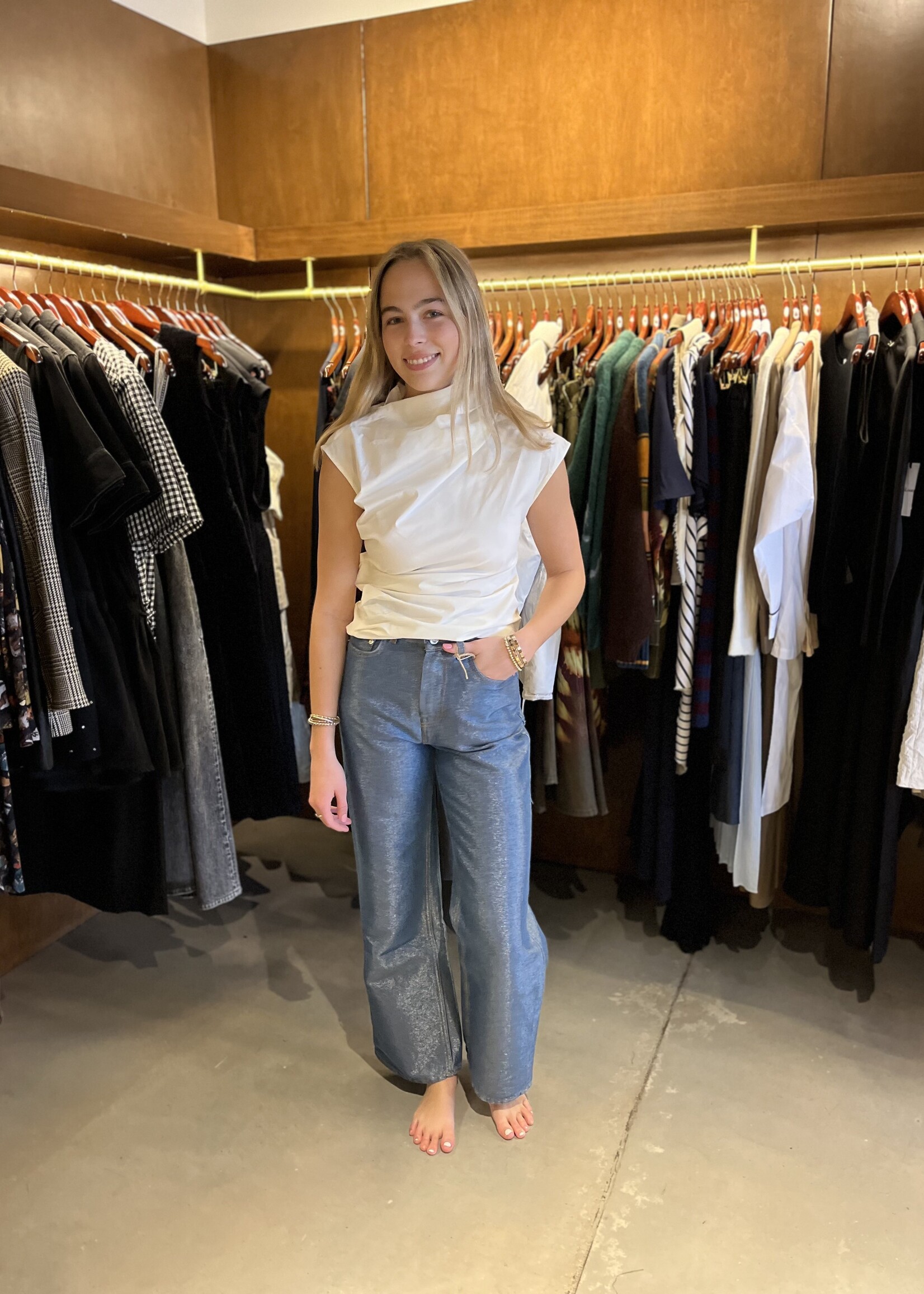 GANNI Stretch Cotton Ruched Top