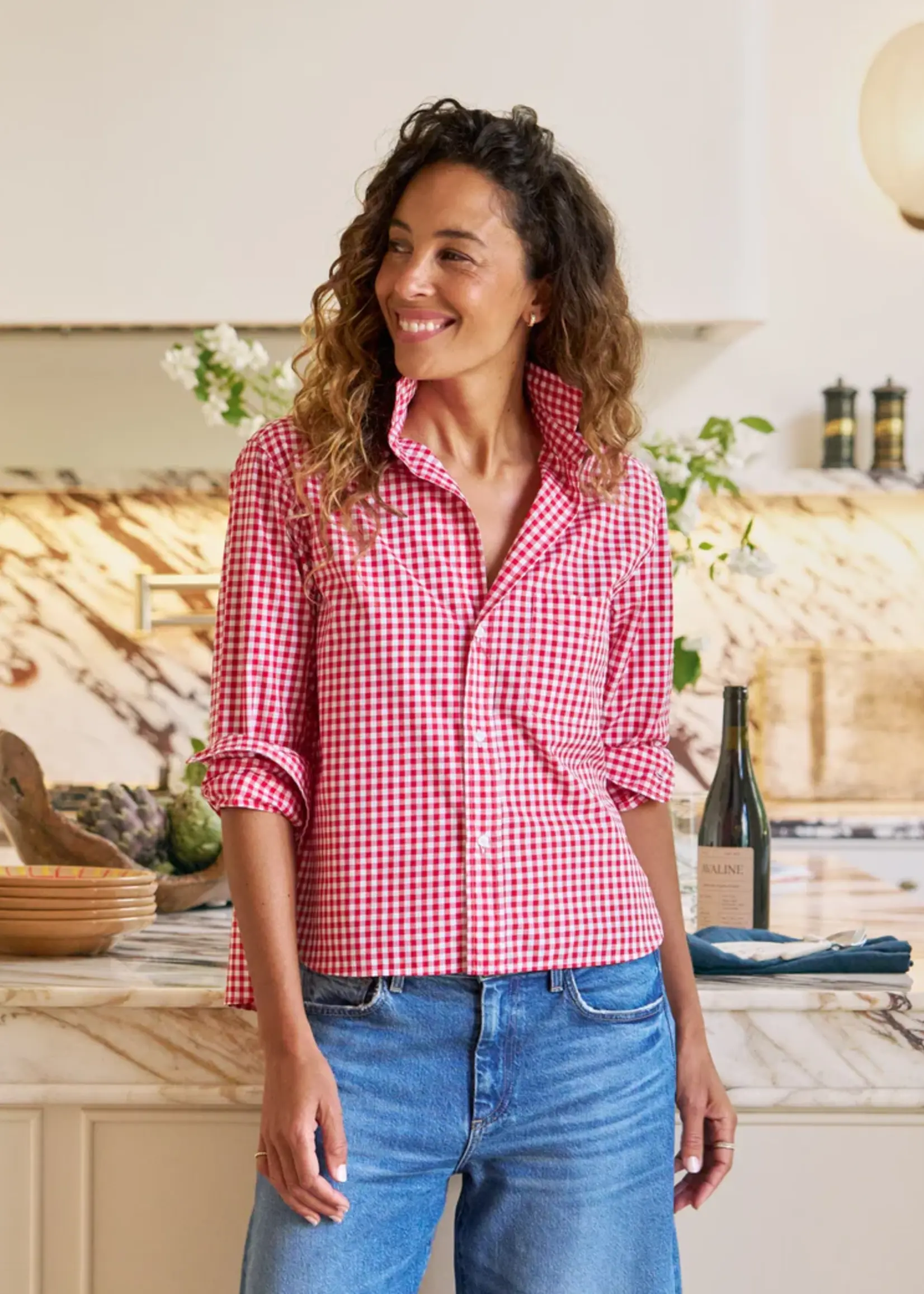 Frank & Eileen Silvio Untuckable Button-Up- Red White Check RCHK