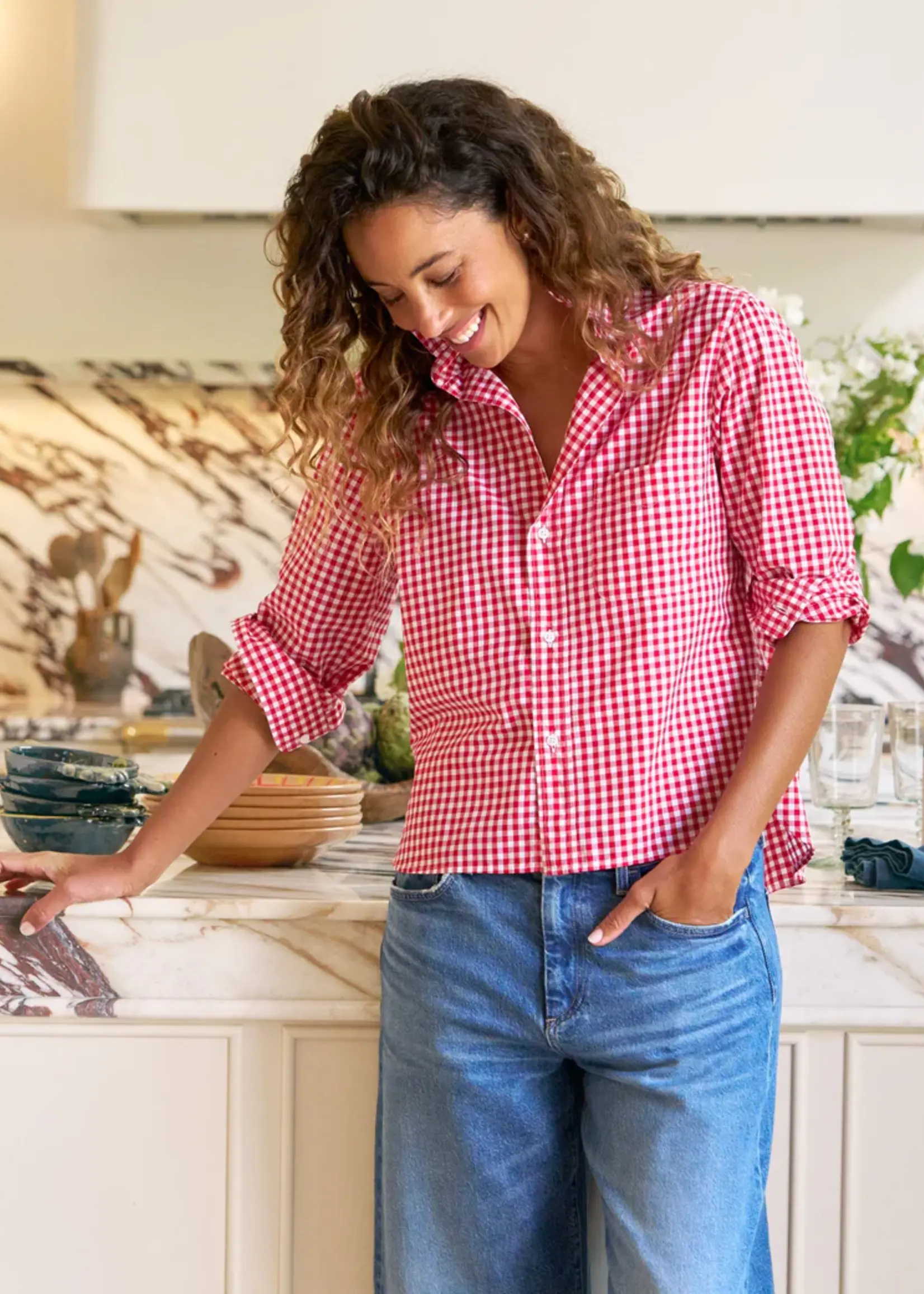 Frank & Eileen Silvio Untuckable Button-Up- Red White Check RCHK