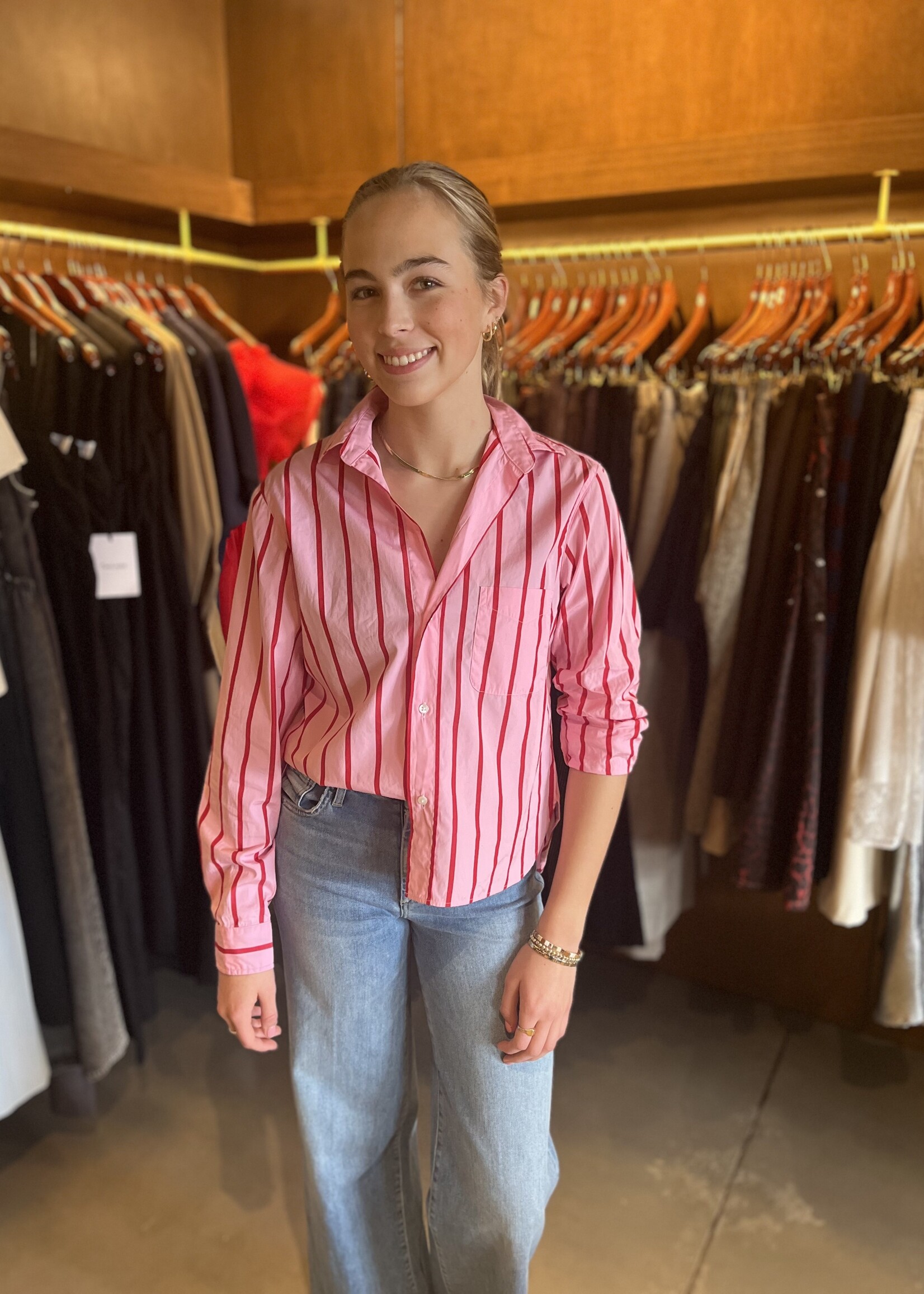 Frank & Eileen Silvio Untuckable Button-Up- Pink Red Stripe STPR