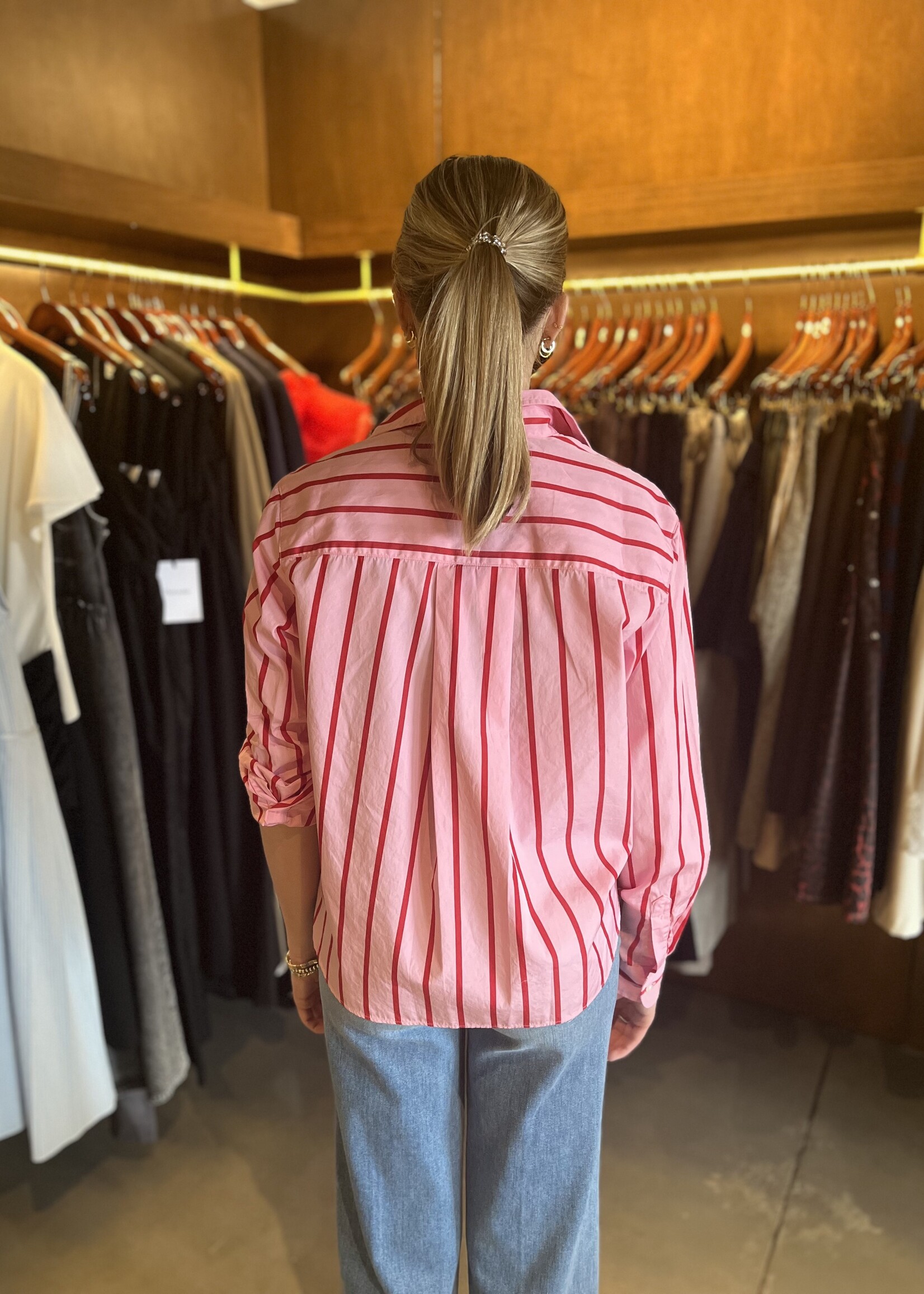 Frank & Eileen Silvio Untuckable Button-Up- Pink Red Stripe STPR