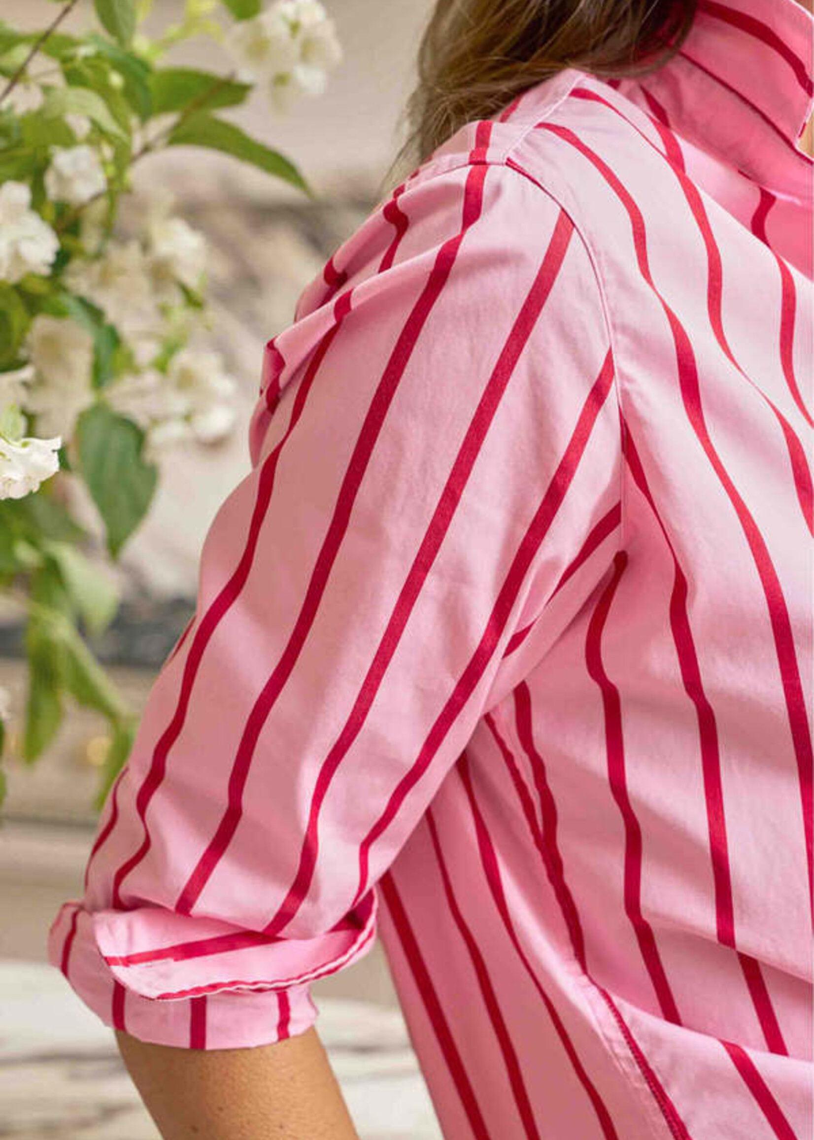 Frank & Eileen Silvio Untuckable Button-Up- Pink Red Stripe STPR